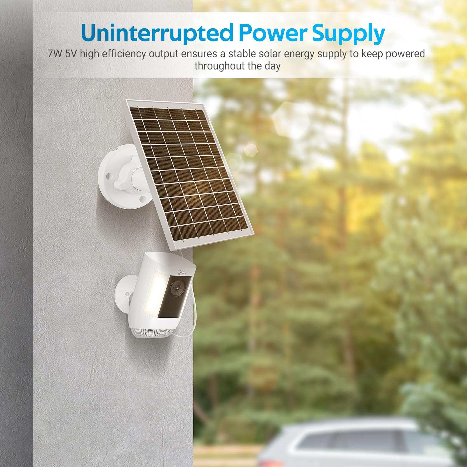 2 Pack Ring Solar Panel - 7W Supply for Ring Stick Up Cam Battery & Spotlight Cam Plus/Pro, IP65 Waterproof with Type-C and DC Port 4