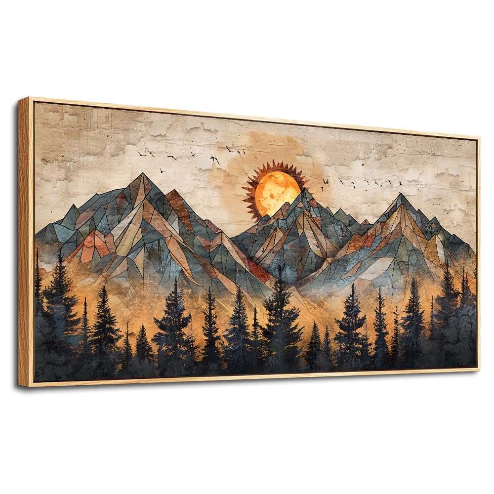 ZUITINGHUA Wood Framed Wall Art for Living Room Canvas Wall Decor for Bedroom Office Decorations Abstract Boho Wall Paintings Mountain Landscape Wall Pictures Modern Home Decor Artwork 20x40 in 1