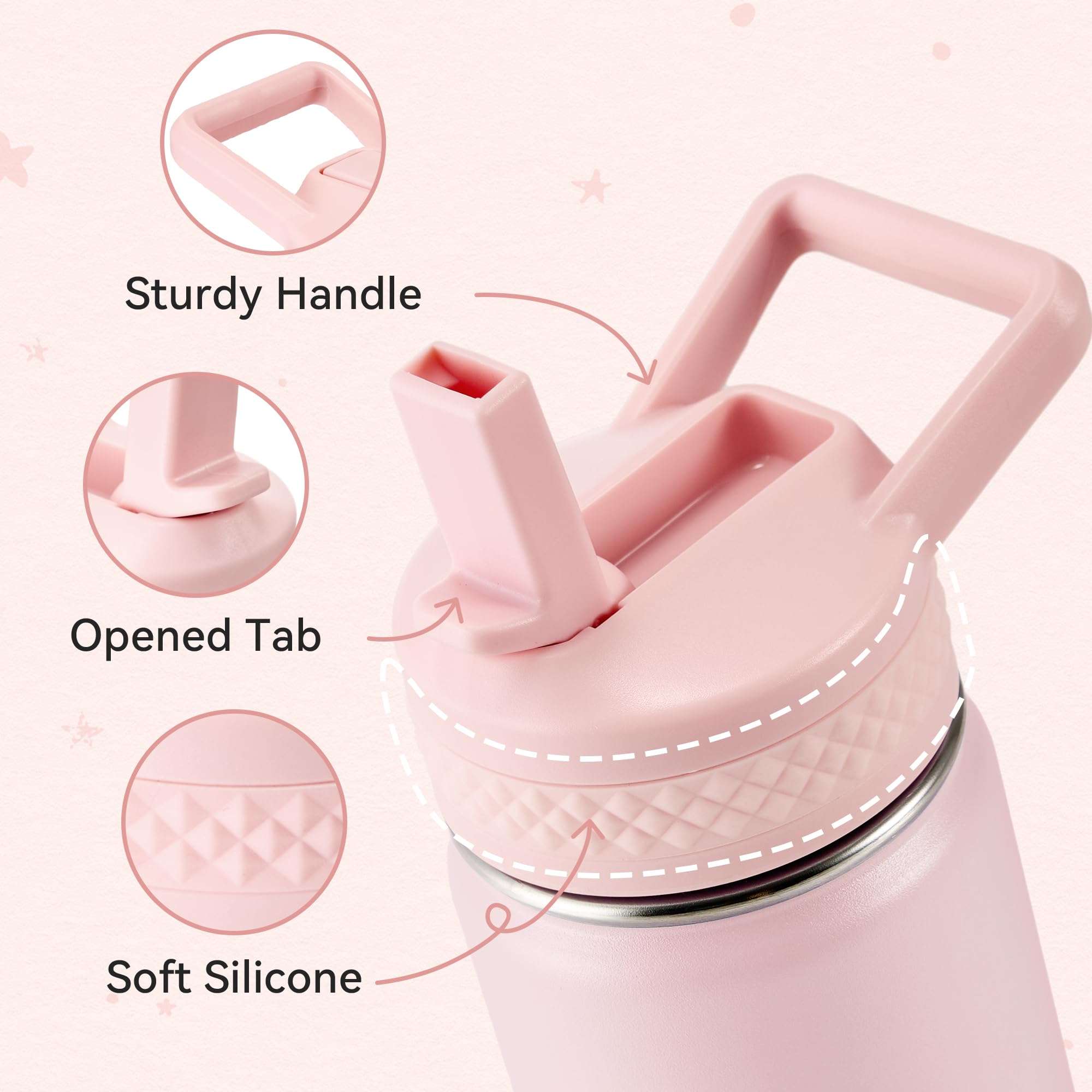 Fijinhom 12 oz Kids Water Bottle, Toddler Water Bottle with Straw, Boys&Girls Bottle for School, 304 Stainless Steel Vacuum Insulated Bottle for Kids, BPA-Free, Leak-Proof, Pink 3