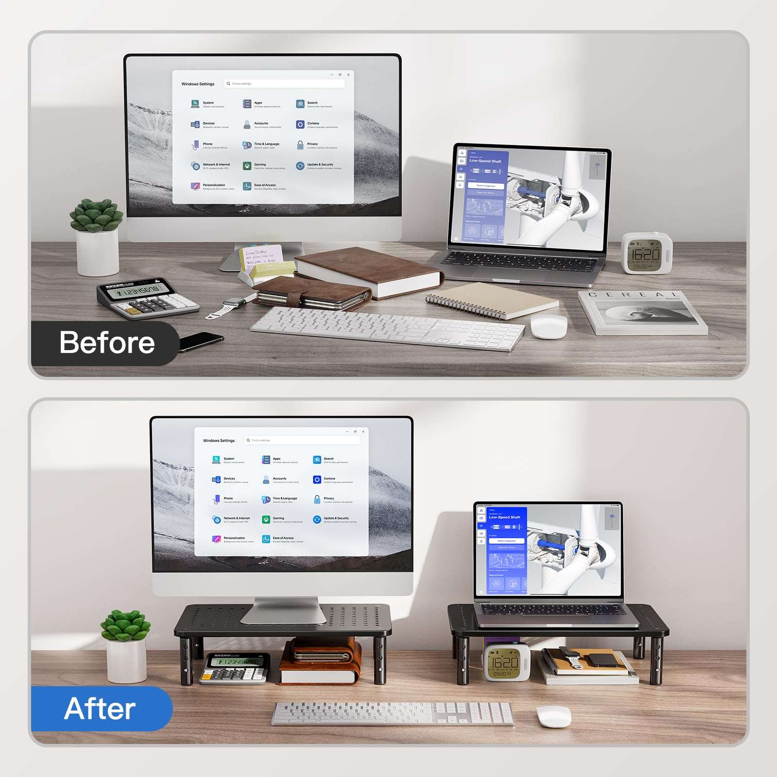 HUANUO Monitor Stand for Desk, Computer Monitor Stand Height Adjustable, Monitor Riser for 2 Monitors, Laptop Stand for Desk, 2 Pack, Black 5