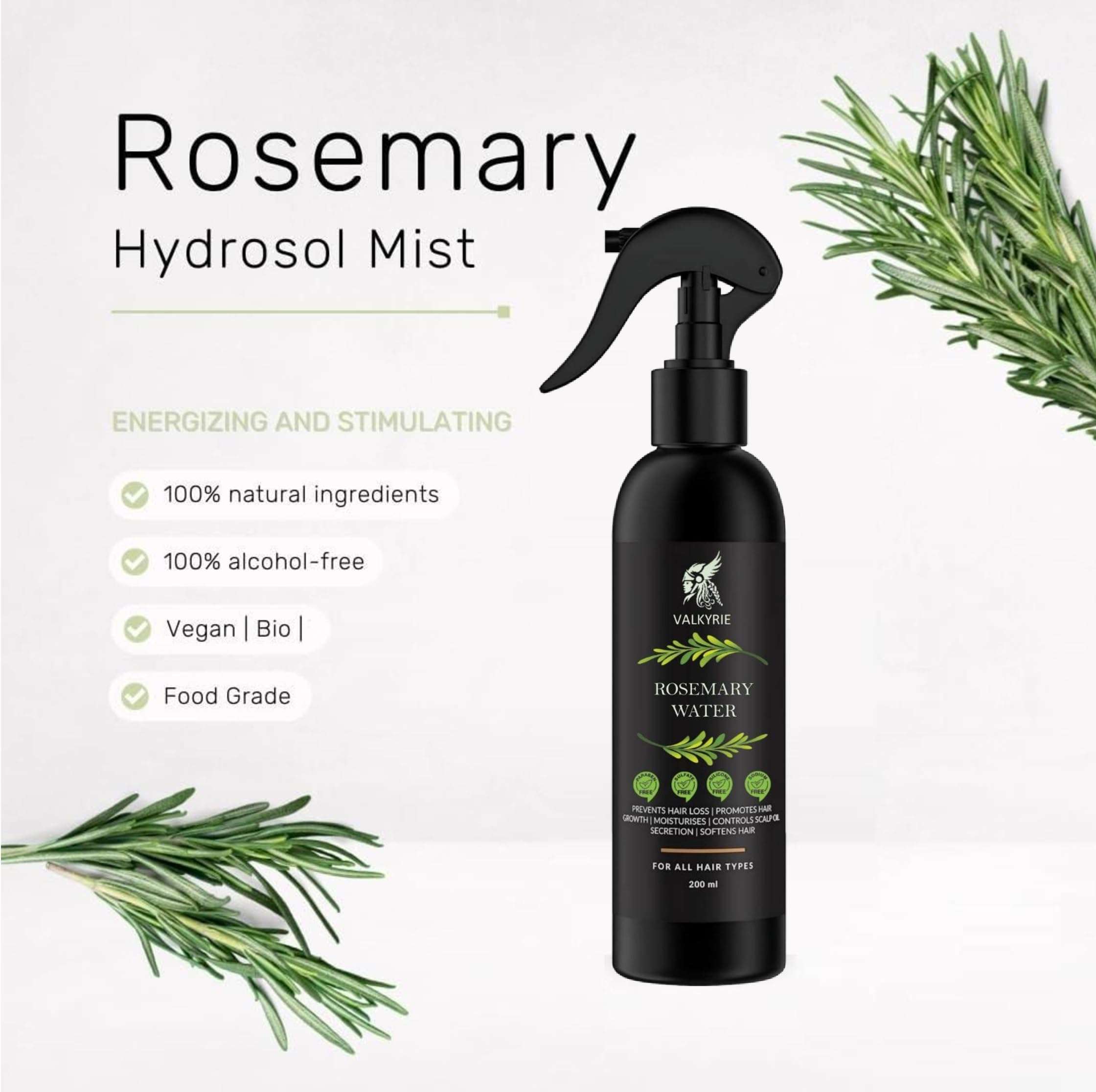 VALKYRIE Rosemary Water Daily Strengthening Mist, with Peppermint and Rosemary Essential Oils to Strengthen Strands for all Hair Types (200ml) 6