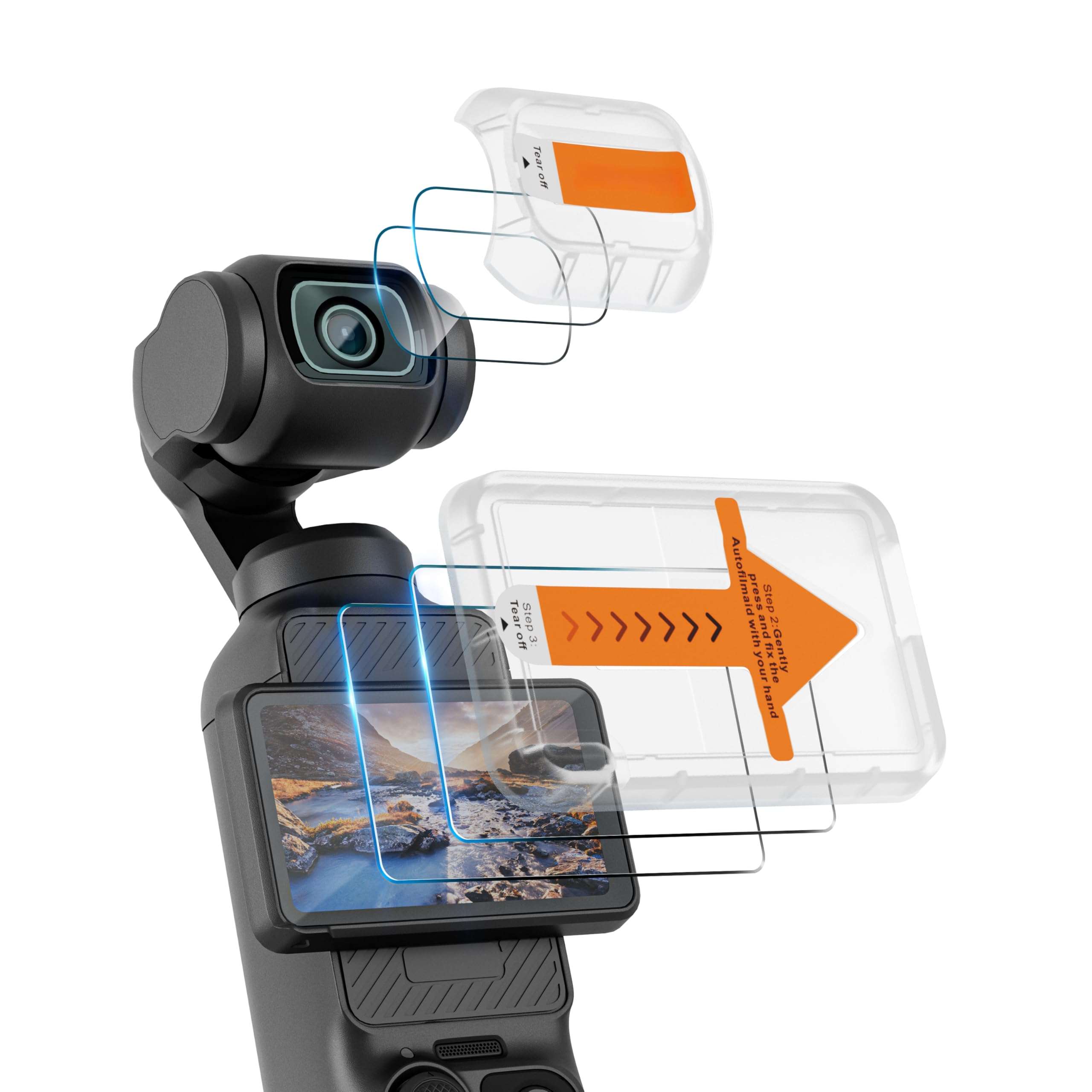 Tomat AR Screen Protector for DJI Pocket 3 Accessories with Auto-Align Install Kit,Anti Reflective HD Tempered Glass Screen Protector Film for DJI Osmo Pocket 3 Screen and Len, 2 Pack 1