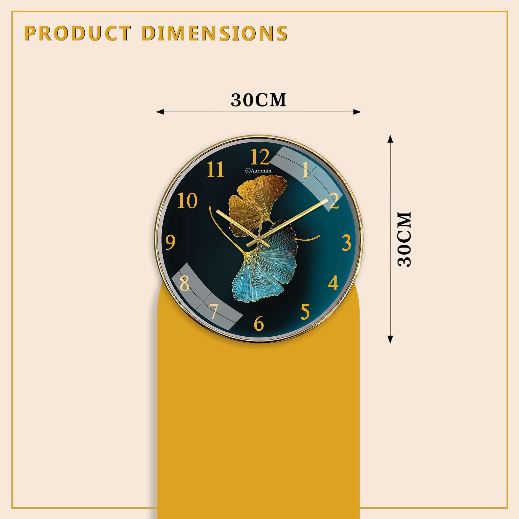 Auromin Wall Clock for Hall | Silent Wall Clock for Living Room Stylish Latest | Modern Designer Fancy Unique Wall Watch for Bedroom, Office (Gold-Leaf) 5