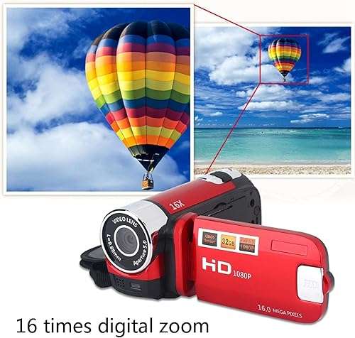 Digital Camcorder Video Camera 1080P 16MP Full HD 270░ Rotation Wide Angle Vlogging Camera Recorder 3.0 Inch IPS Screen 16X Zoom Camcorders Built-in NP5C Lithium Battery Support 32GB SD Card(Red-US) 5