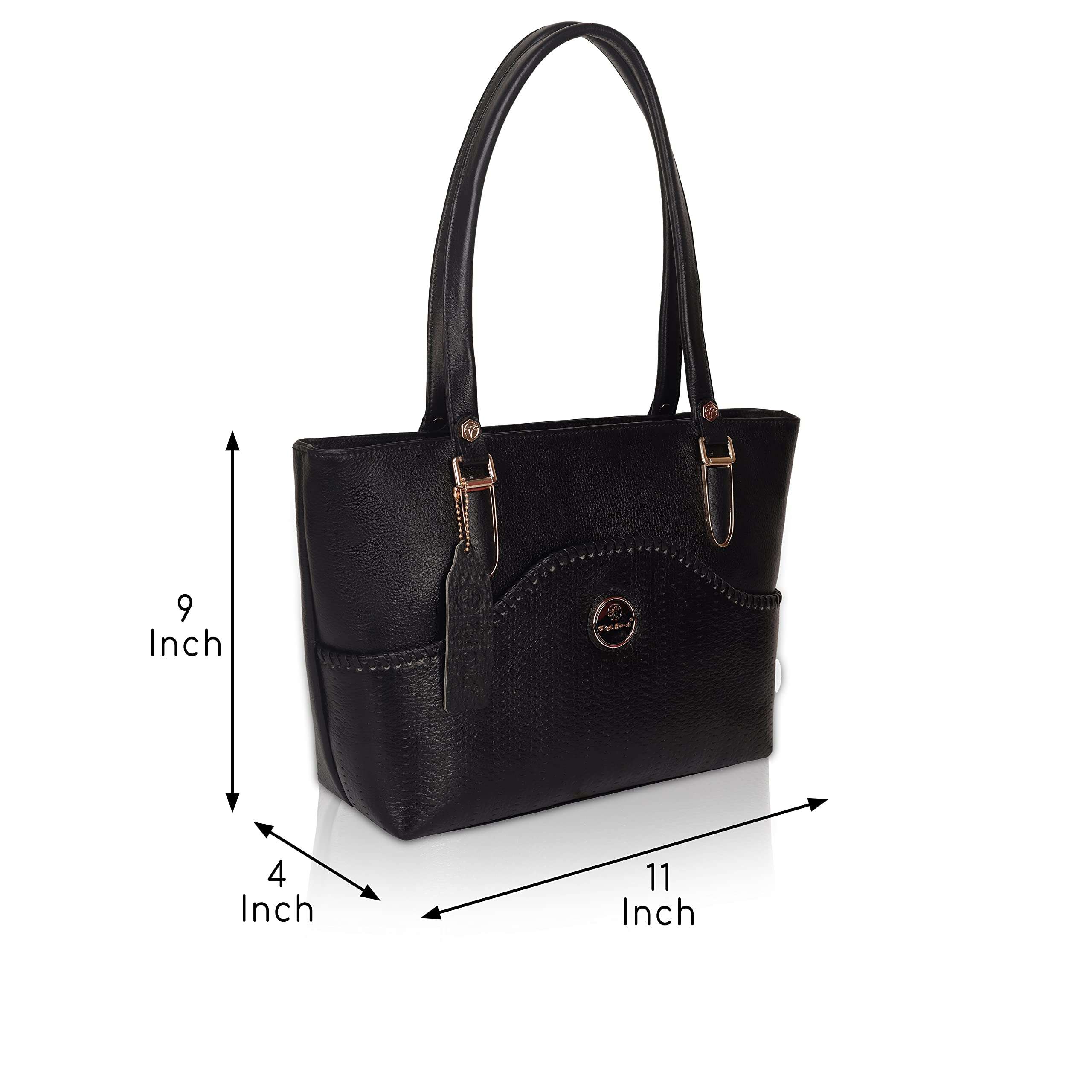 HIGH TOUCH Leather Fascino Women's Handbag/Shoulder Bag (Black) 4