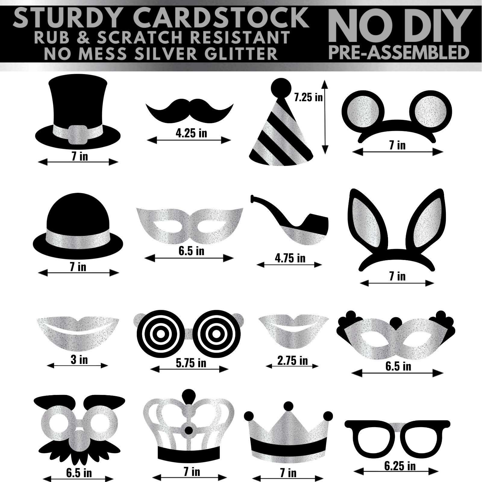 Premium Birthday Photo Booth Props Kit, 16 Black & Silver (No Glitter), Durable & Easy-to-Use Photobooth Props Signs for Memorable Photos & Unforgettable Celebrations by PixiPy 3