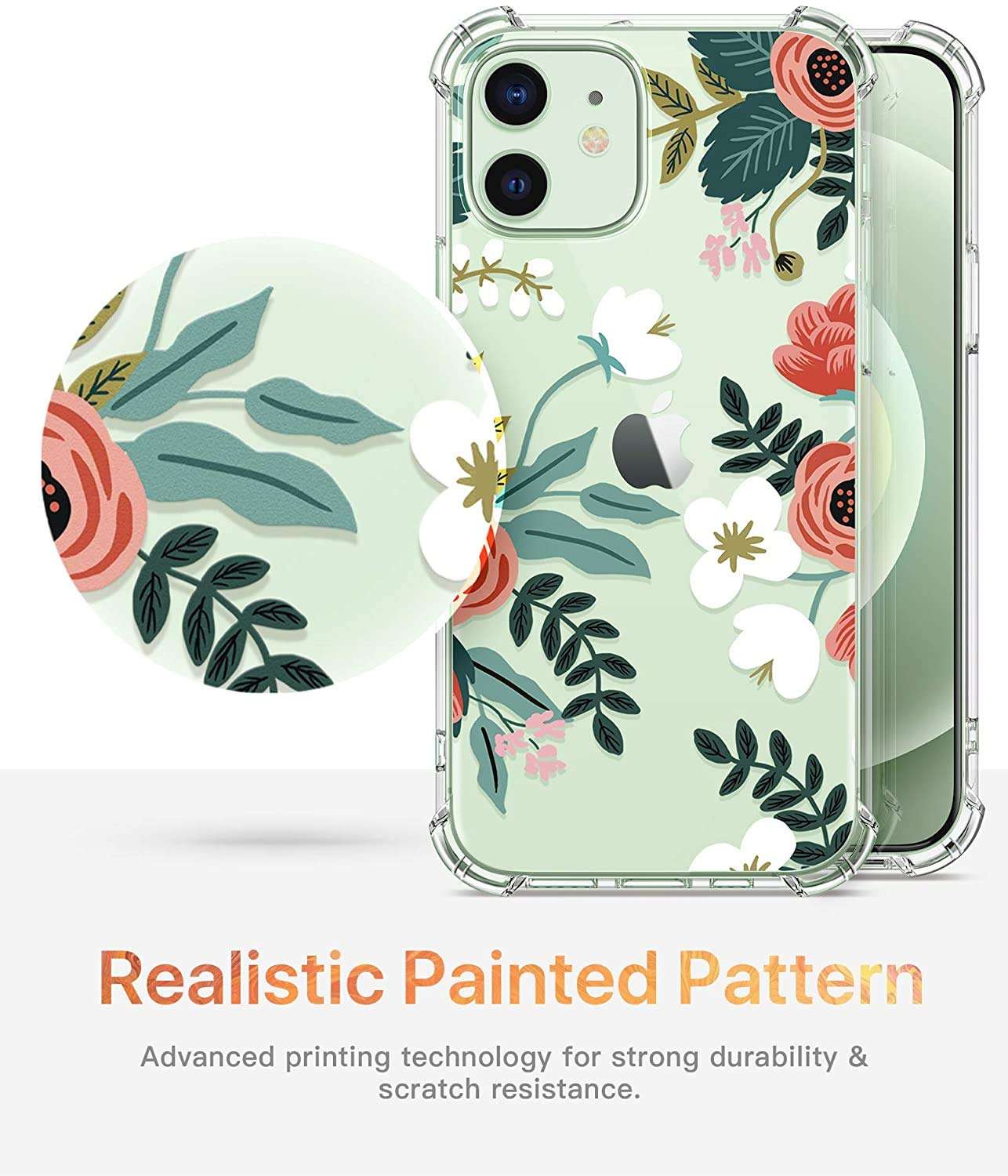 iPhone 12/12 Pro 6.1 inch Case, Clear Flower Design Soft & Flexible TPU Ultra-Thin Shockproof Transparent Bumper Protective Floral Cover Case for iPhone 12/12 Pro 2020 (6.1 inch) (Red-White) 6