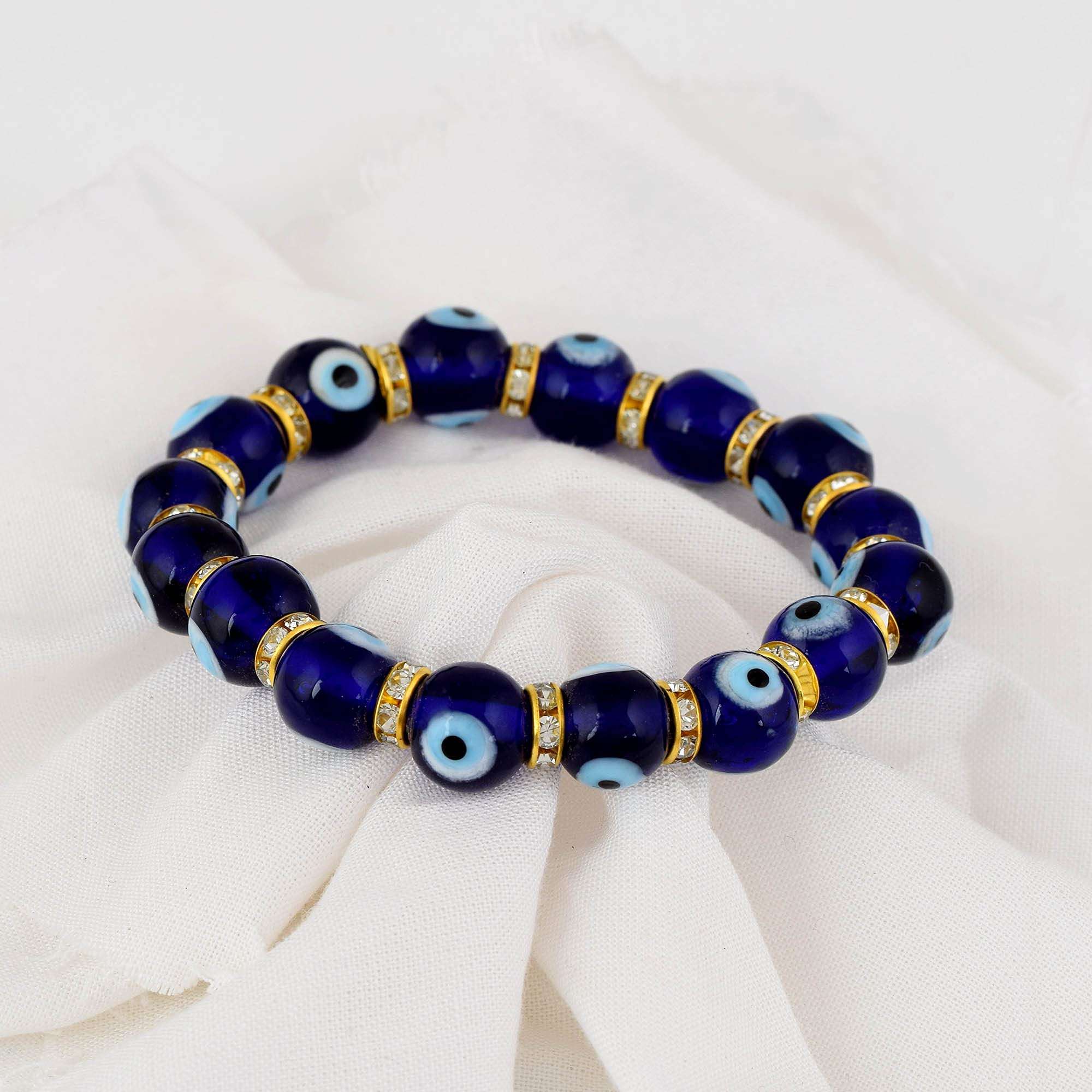 Morir Handmade Dark Blue Murano Glass Turkish Evil Eye Bead Protection Nazar Stackable Bracelet Evil Eyes Jewelry for Men Women Girls Family Friends 3