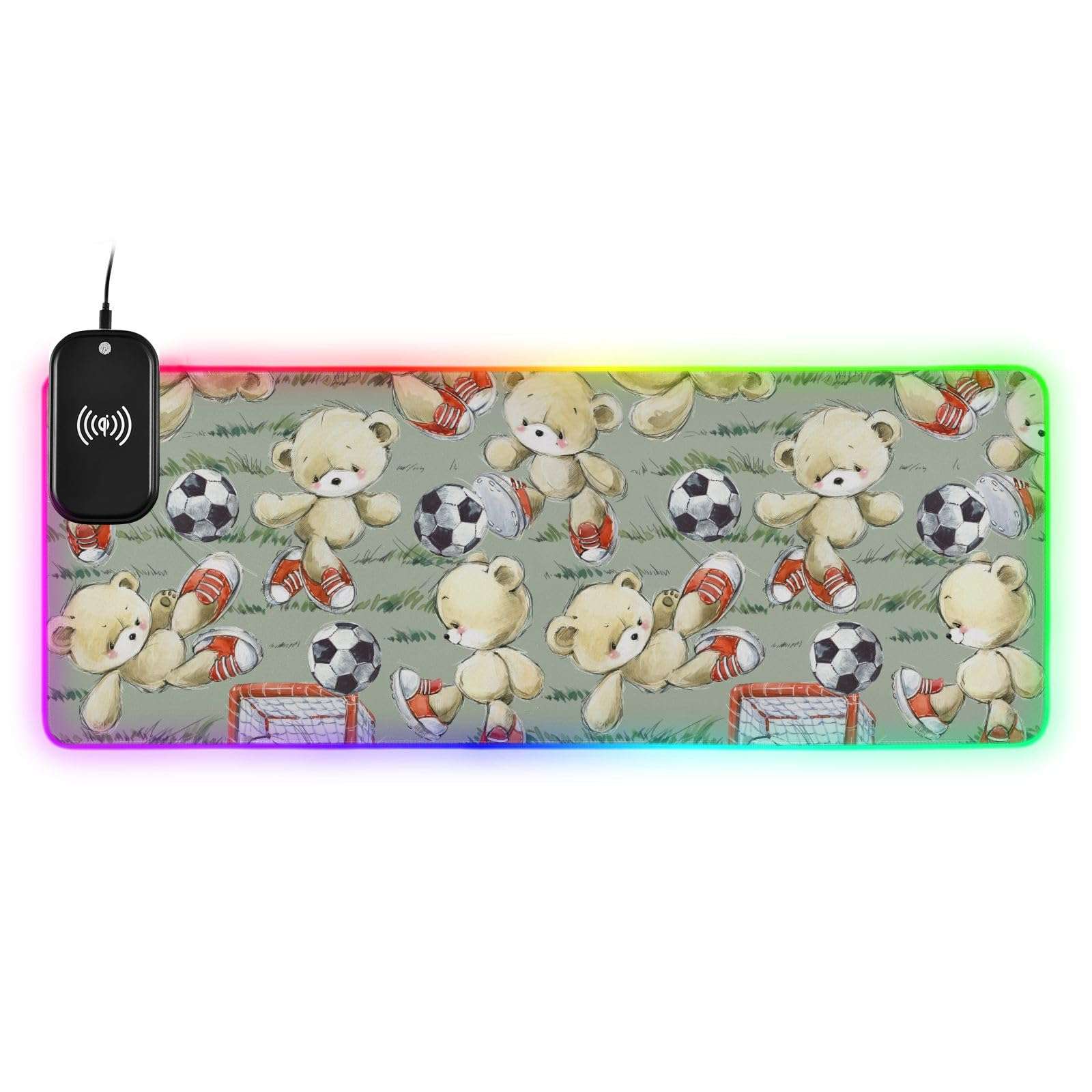 Cutebear Football Wireless Charging Mouse Pad for Mobile Phone Extra Large Gaming Mousepad with 13 Lighting Modes Keyboard Mat for Office Home Gaming MacBook PC Laptop Desk 1