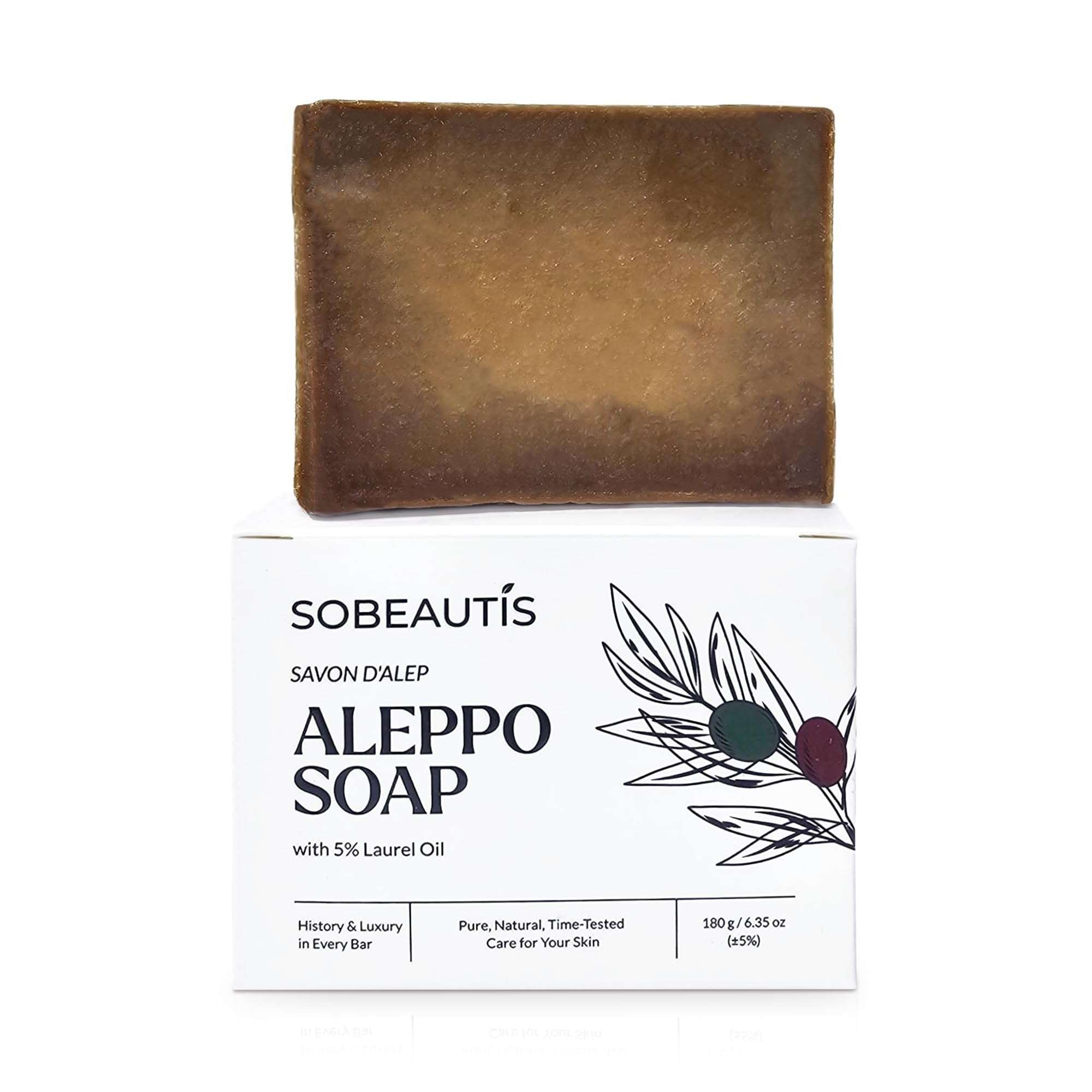 Natural Aleppo Soap – 5% Laurel Oil & 95% Olive Oil, Vegan, Gentle Hydrating Cleanser, Eco-Friendly & Handmade, Versatile for Face, Body & Hair, Suitable for All Skin Types