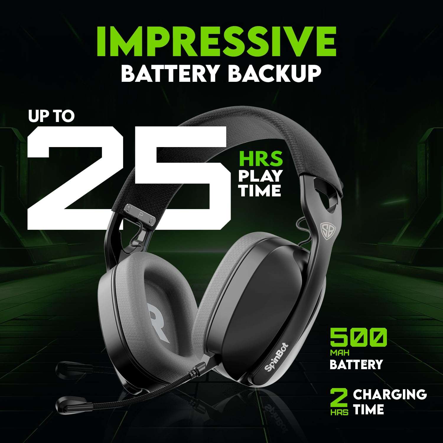 SpinBot Ranger HX500 Over-Ear Tri-Mode Wireless Gaming Headphones | Dual 2.4GHz + Bluetooth + Wired | 28ms Ultra-Low Latency | Detachable Boom Mic | 25Hrs Play Time (Black) 6
