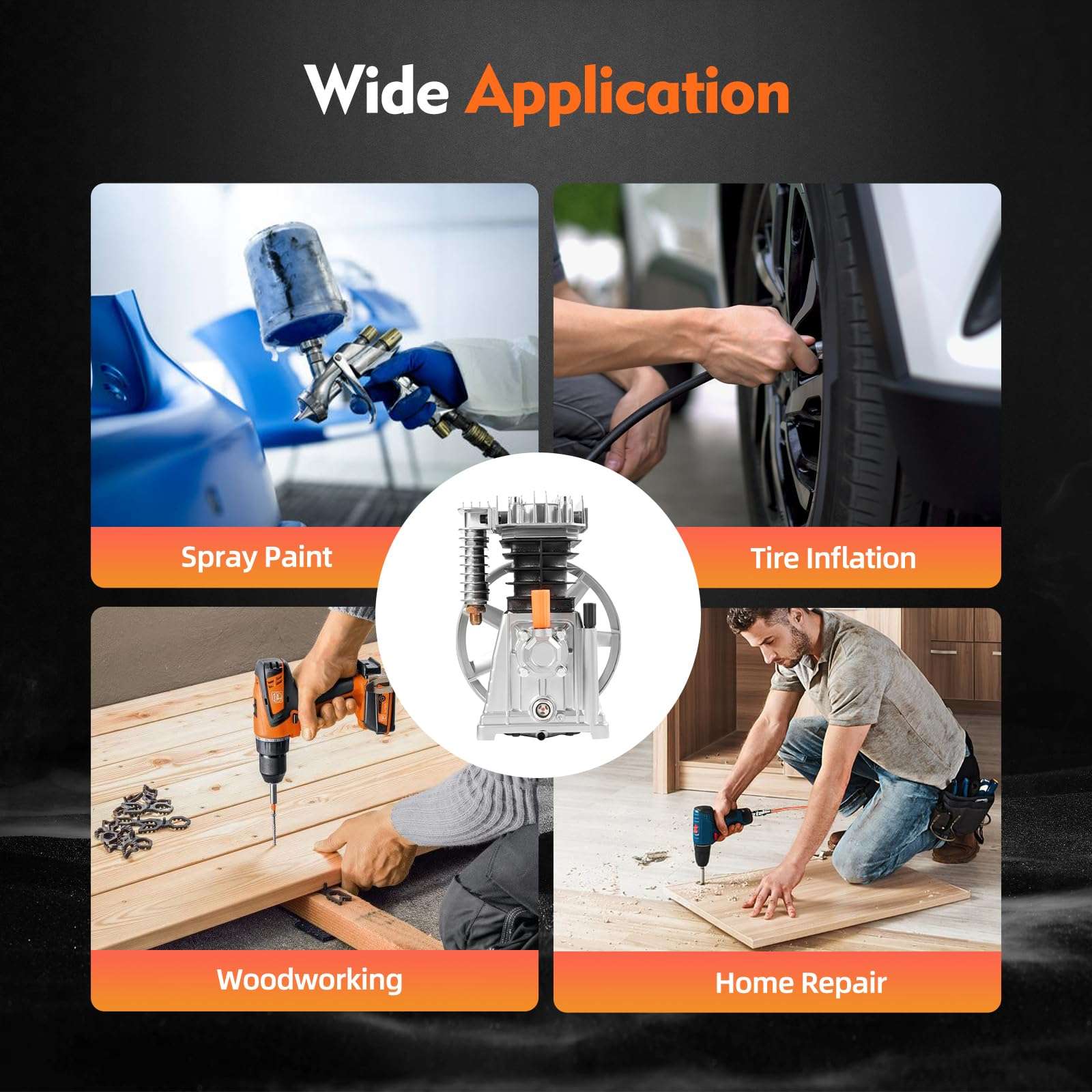 3HP Air Compressor Pump, Oil Lubricated Air Compressor Piston Pump Head Twin Cylinder Aluminum Air Compressor Head With Silencer and Screw, Breathing Nozzle 250L/min (2065-2.2KW-3HP) 2