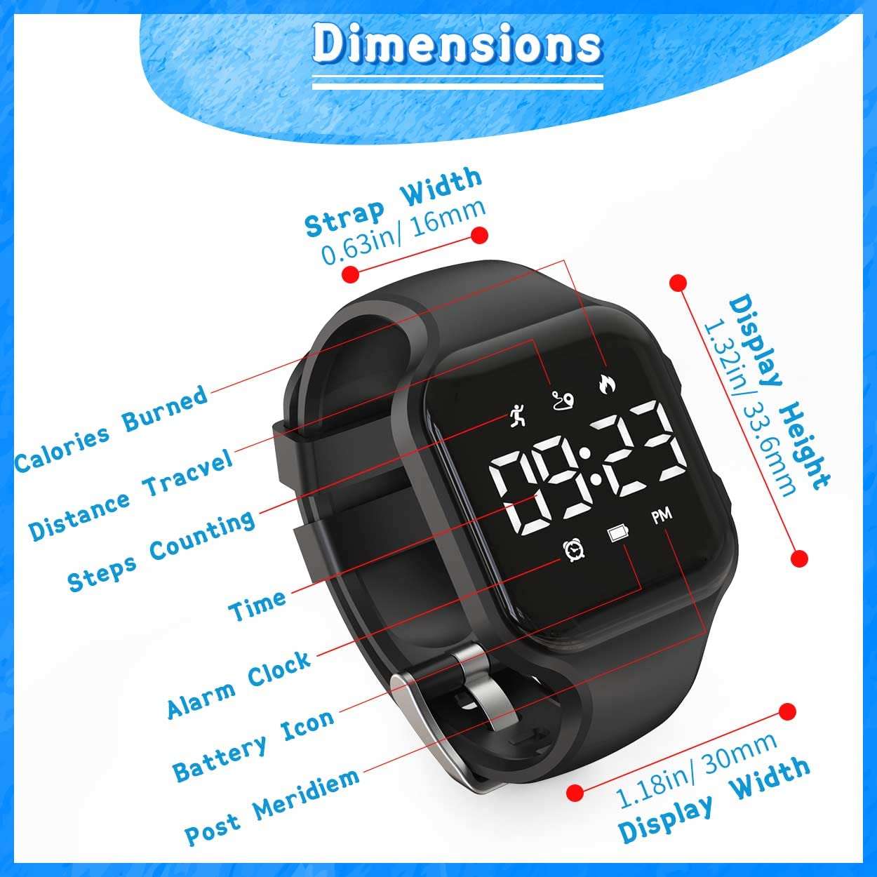 Konewos Kids Led Fitness Tracker Watch, Non-Bluetooth Digital Pedometer Wristwatch, Waterproof, 12/24 H, Stopwatch, Calendar, for Children Girls Boys Teens (Green) 6