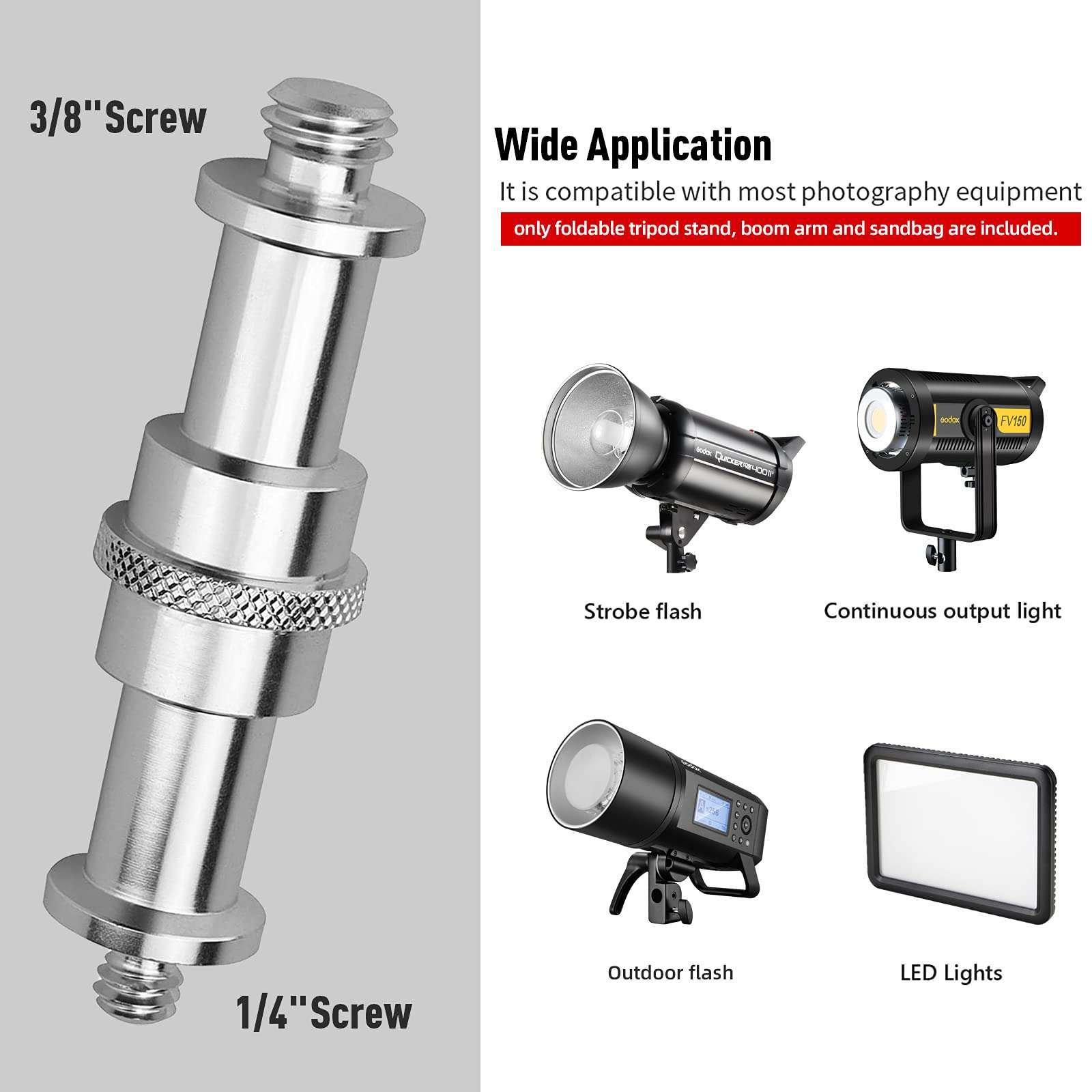 Soonpho Stainless Steel Light Stand with Boom Arm & Hammer, Max.12.2ft/3.7m Heavy Duty Adjustable Tripod with 6.6ft/200cm Boom Arm for Studio Photography Softbox,Reflector,Monolight,Light,Umbrellas 5