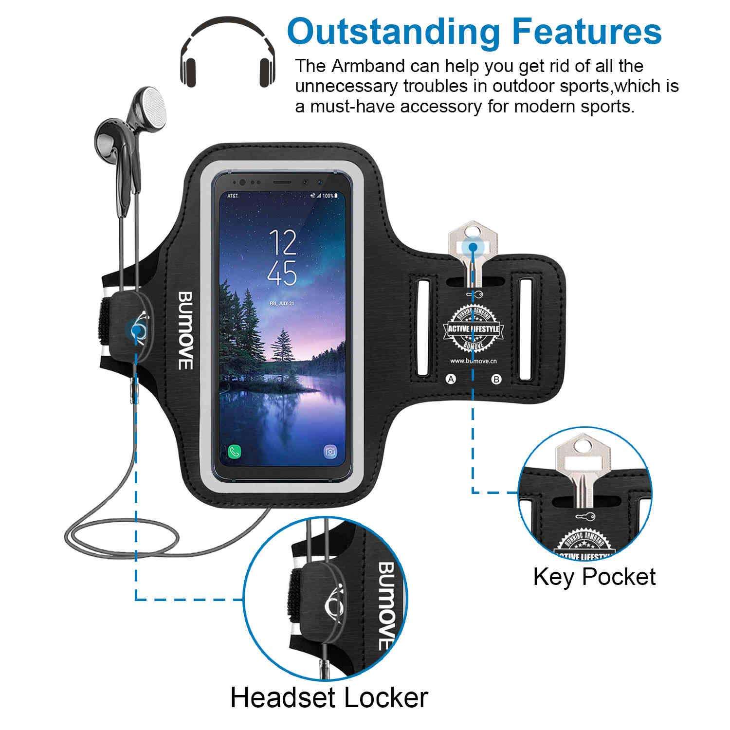 Galaxy S8 Active/S7 Active Armband, BUMOVE Gym Running Workouts Sports Phone Arm Band for Samsung Galaxy S8 Active, S7 Active with Card Holder (Black) 2