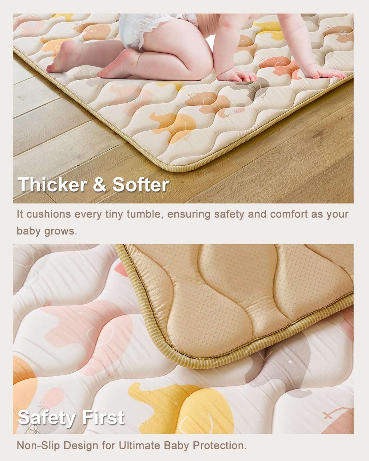 PINNKKU Baby Play Mat, 50x50 Playpen Mat, Thick & Soft Padded Play Mat for Baby and Toddlers, Foldable and Machine Washable Kids Play Mat for Floor Play, Crawling & Tummy Time, Boho Elephant 6