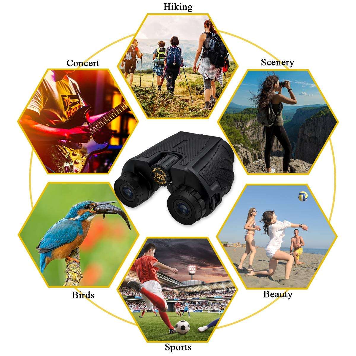 12x25 Compact Binoculars for Adults and Kids, HD High Power Binoculars with Large Eyepiece Clear Weak Light Night Vision, Lightweight (0.6 lbs) Binoculars for Bird Watching, Hunting, Travel, Concerts 2