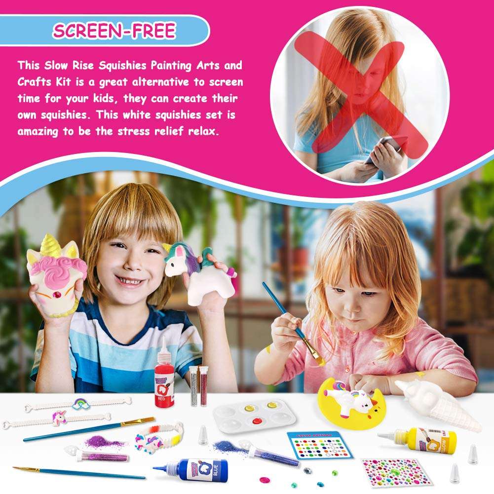 Heyzeibo Squishies Toys for Kids, Arts Crafts Squishy Gifts for Age 3 4 5 6+ Years Old Boys Girls Toddlers, Paint Your Own Squishies, Soft Stress Relief DIY Squishy Painting Toys for Adults Lovers 4