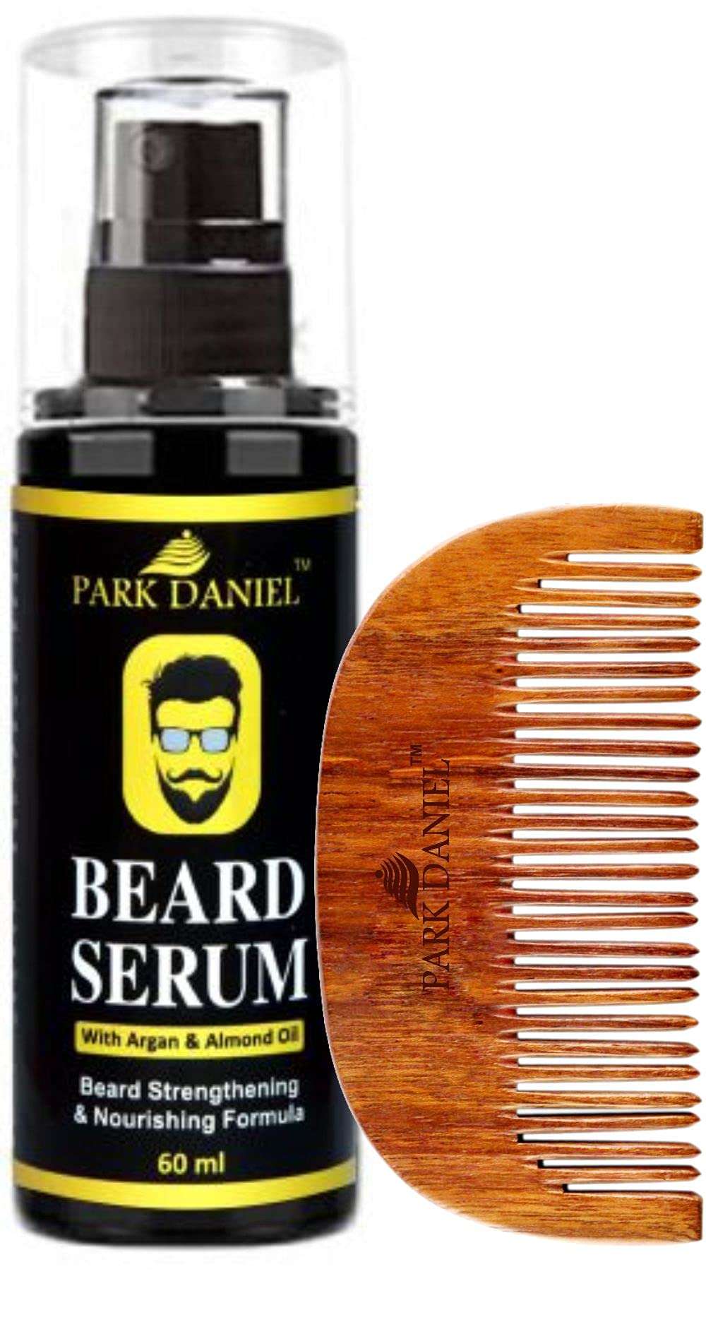 Park Daniel Combo Pack of Beard Growth Serum 60 ml & Handcrafted Wooden Beard Comb (1 Pc.) 1