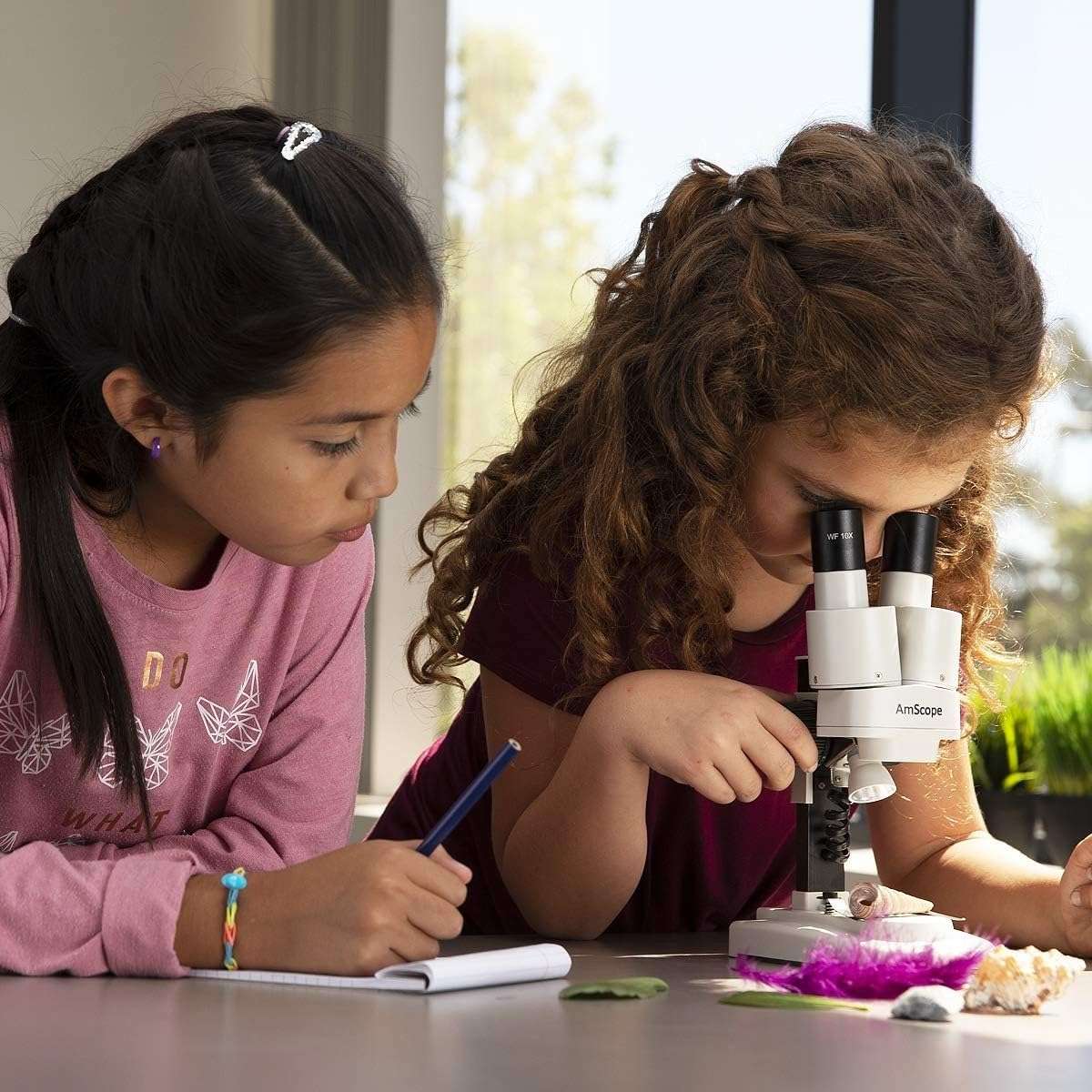 AmScope Kids SE100Z-LED Portable Binocular Stereo Microscope, WF10X and WF20x Eyepieces, 20X and 40X Magnification, 2X Objective, LED Light Source, Reversible Black/White Stage Plate, Battery-Powered 5