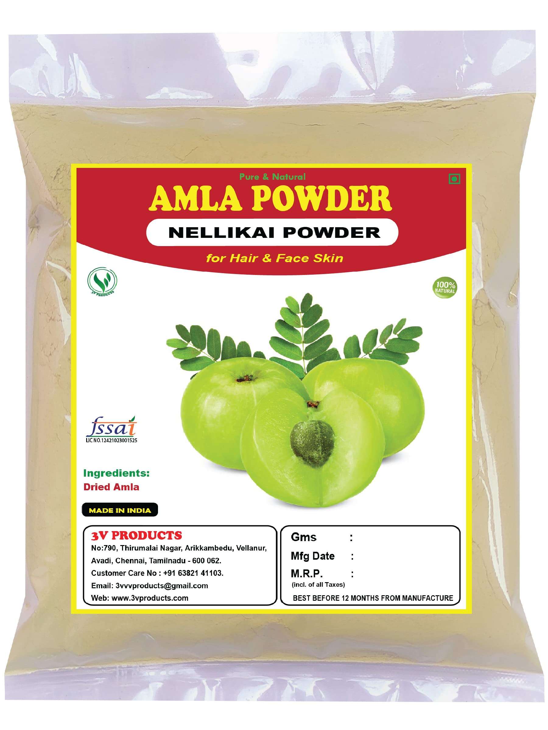 Amla Powder 400g | Nellikai Power | Indian Gooseberry Powder for Face & Hair stronger (Pack 4x100g)