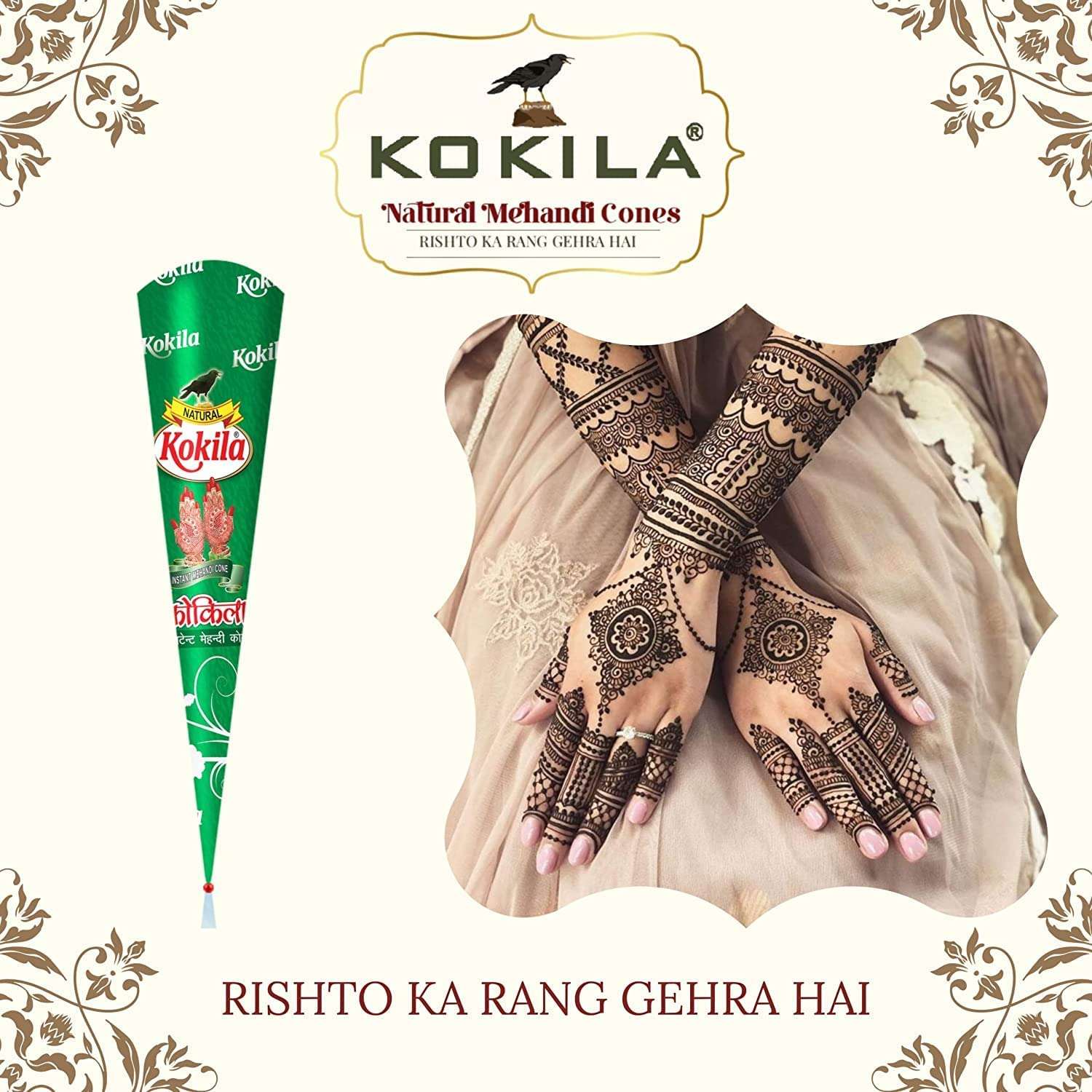 Kokila Natural Mehandi Cones - 3 Box (36 Cones - 25g Each Cone) - Enriched with Essential Oils, Eucalyptus Oil, Clove Oil, Terpene Oil For Richer Darker Color 5