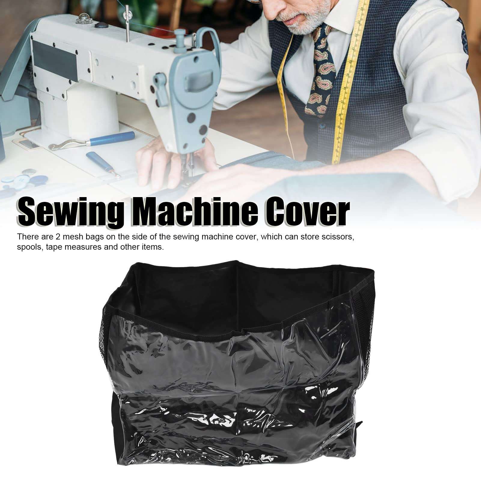 Set of 2 Sewing Machine Storage Bag, Durable 600D Oxford Cloth Transparent PVC Sewing Machine Cover for Cloth Shop for Home 3