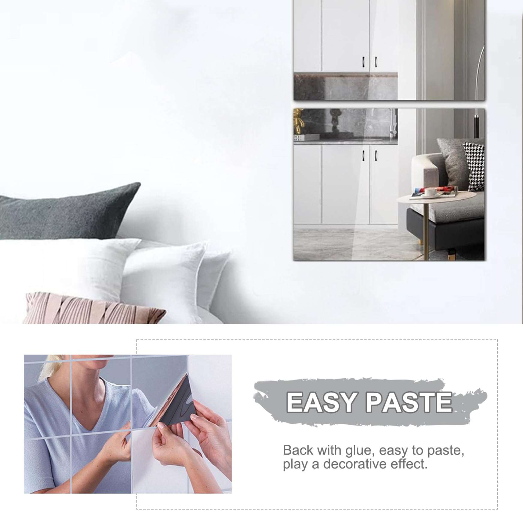 Veesper Self Adhesive Mirror Wall 20 x 79 Large Flexible Mirror Wall Stickers Waterproof Wall Stick on Mirror DIY PET Door Mirror Decorative Mirrors for Wall, Bathroom and Bedroom 3