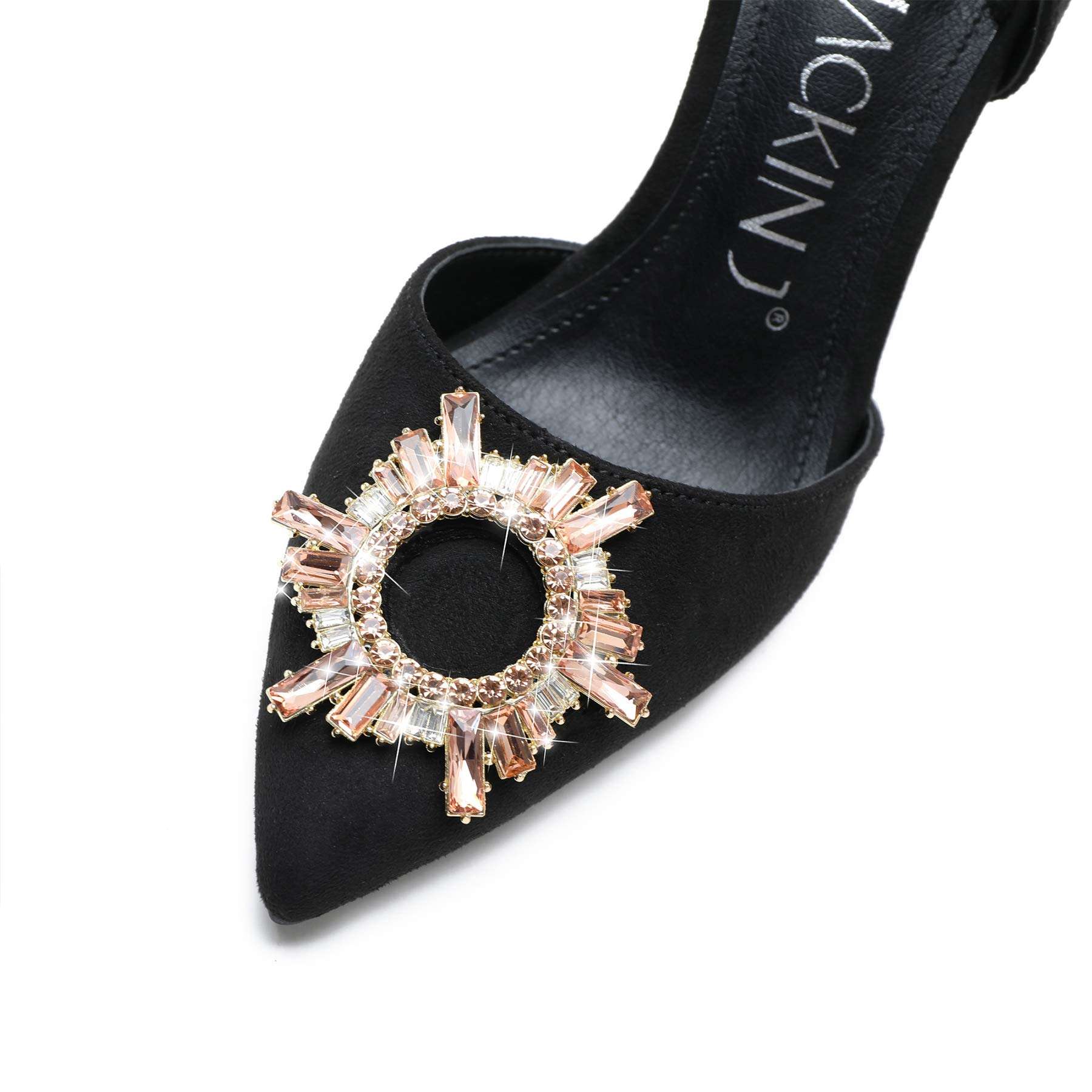 MACKIN J 188-6 Women's Clear Heels Pointed Toe Slingback Rhinestone Sandals Dress Shoes Black 8.5 3