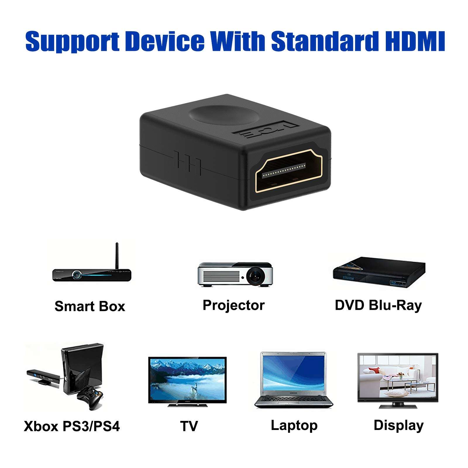 VCE HDMI Coupler Female to Female HDMI Adapter Gold Plated High Speed Double Female Connector Support 3D 4K 1080P Extender 6