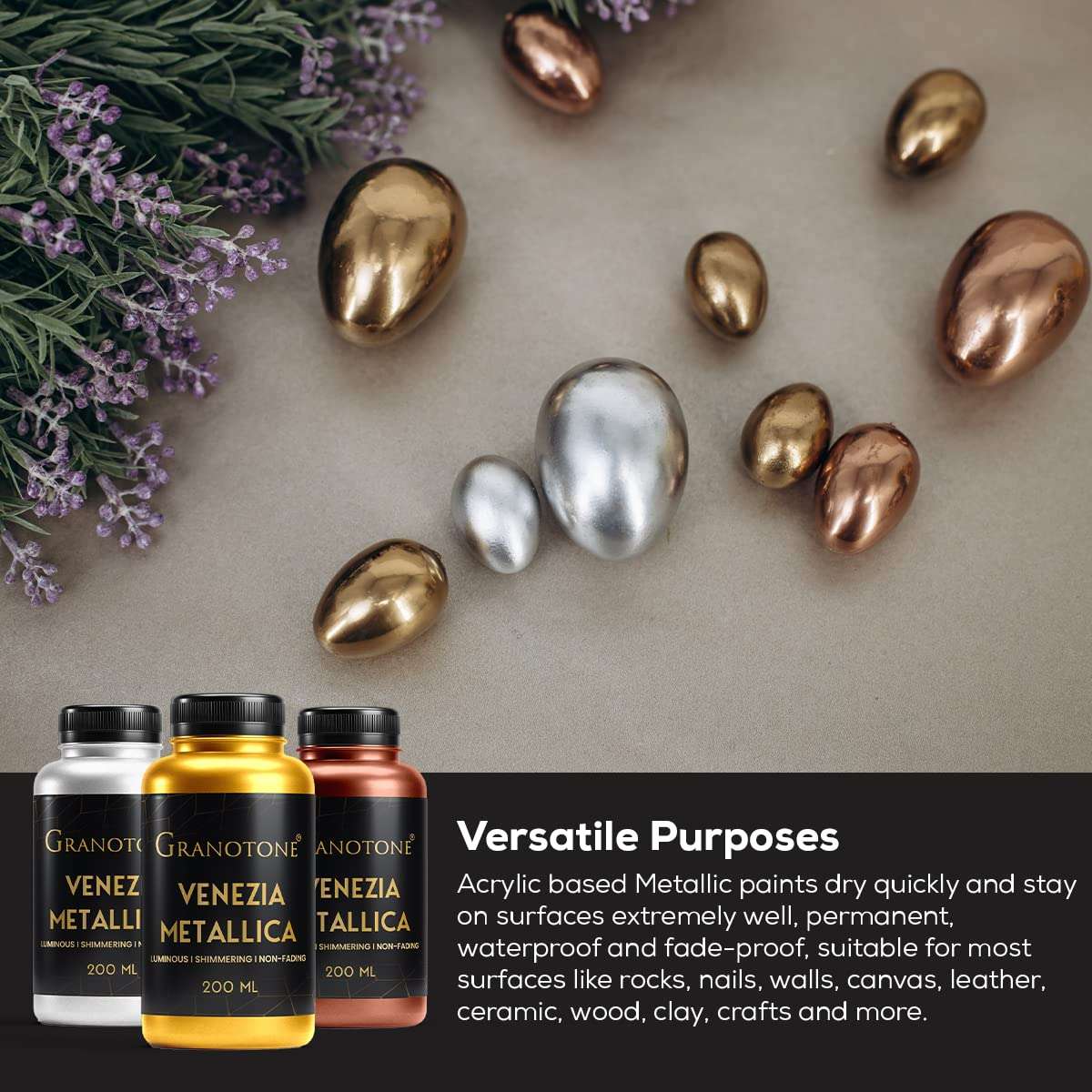 GRANOTONE Venezia Metallic Acrylic Paint Antique Gold Colour 200 ml Extra Sheen Multi Surface Non Fading Non Toxic Indoor Outdoor for Artists Hobbyists and Kids Made in India 4