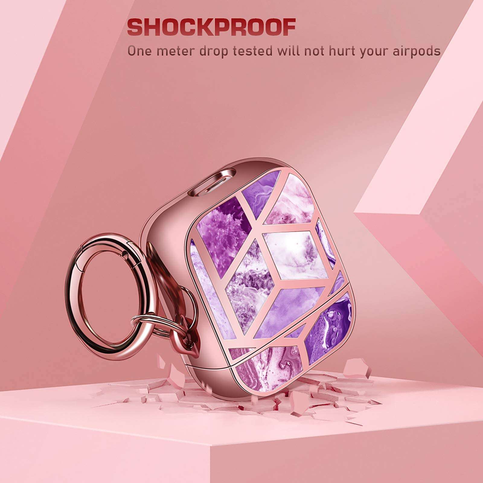 Maxjoy for Airpods Case Marble Cute Marble Airpod Case with Carabiner Protective Hard Case Skin Cover for Apple Airpods 2 Wireless Charging Case [Front Led Visible] (Deep Purple) 3