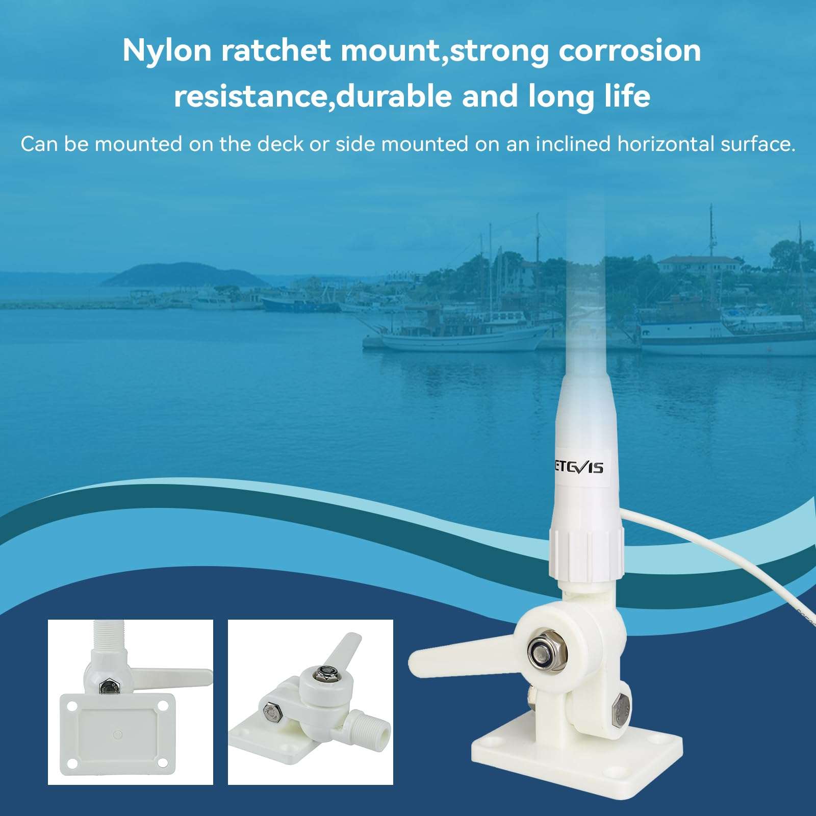 Retevis MA06 VHF Marine Antenna, 3.5dBi Fiberglass Waterproof Boat Antenna, 23 Ft/7 m RG-58 Coaxial Cable with PL-259 Connector Ratchet Mount, for Retevis RA27 RM20 VHF Marine Radio, 43.3Inch (1 Pack) 6