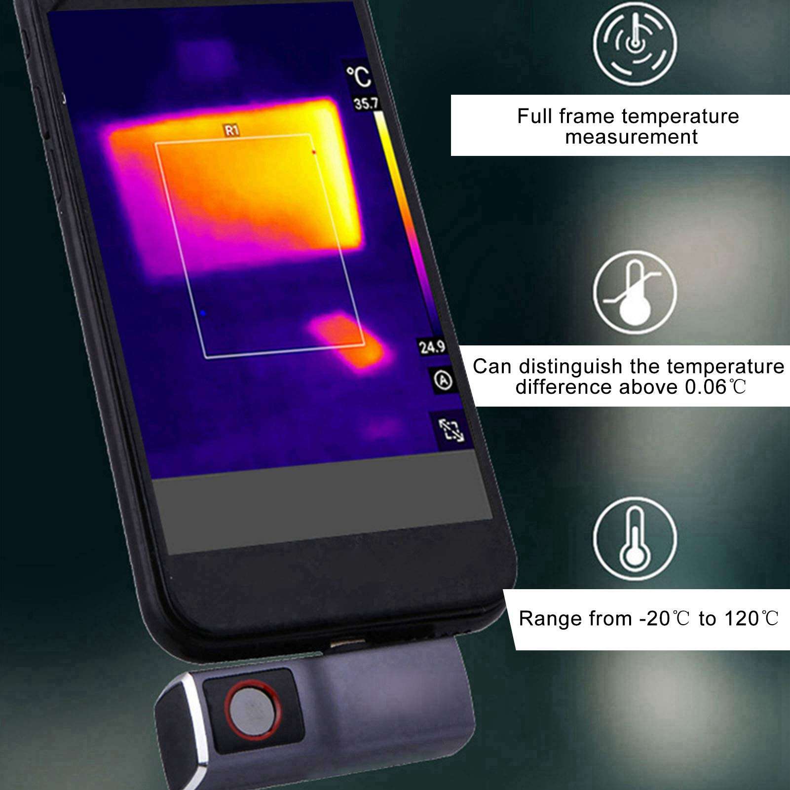 Thermal Imager, Phone Thermal Imaging Camera, Pro Grade Thermal Camera, Thermal Imaging Camera, Type C Portable Floor Heating Thermal Image Instrument(Silver) 6