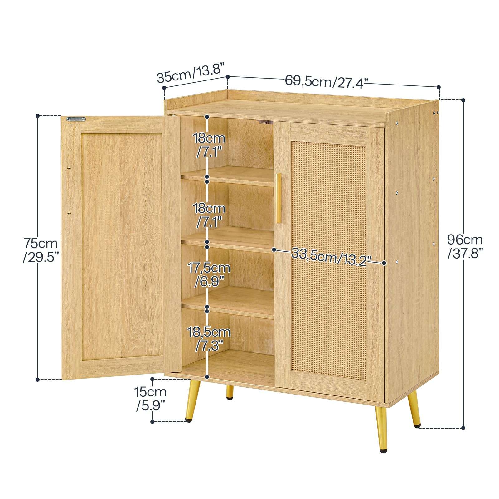 HOOBRO Shoe Cabinet, 5-Tier Shoe Storage Cabinet, Rattan Shoe Cabinet with Doors, 37.8" Tall Shoes Rack Organizer Cabinet for Entryway Hallway Front Door, Adjustable Shelf, Natural NL18SC01 4