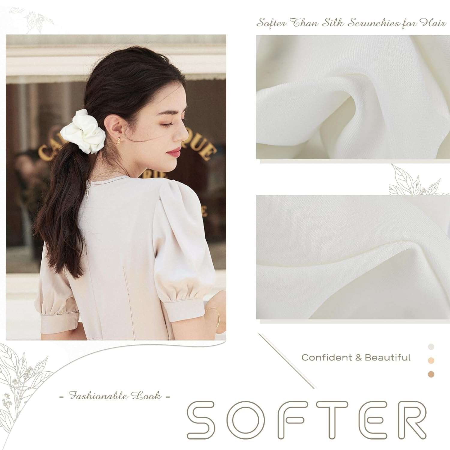 Cerrito Satin Hair Scrunchies for Women & Girls – Soft, No-Crease, Gentle Hair Ties for Thick, Curly, Straight, or Fine Hair – Smooth Silk-Feel Elastic Scrunchy Set for Styling, Sleep Regular Wear (Black & White-6 Pcs) 6