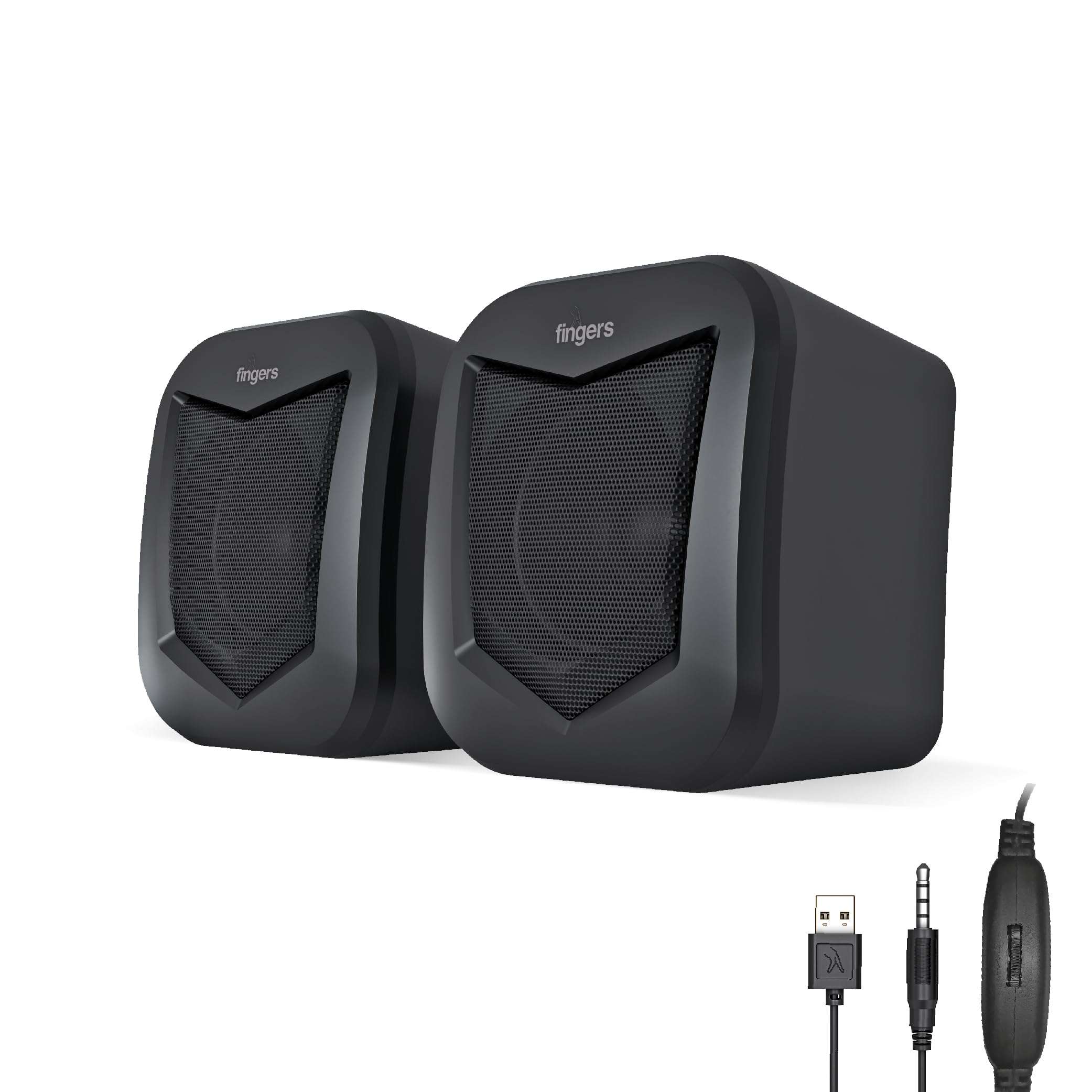 FINGERS DeskSound 2.0 USB Powered Multimedia 2.0 Speakers with Inline Volume Controller and Simple Plug-n-Play (Midnight Black) 1