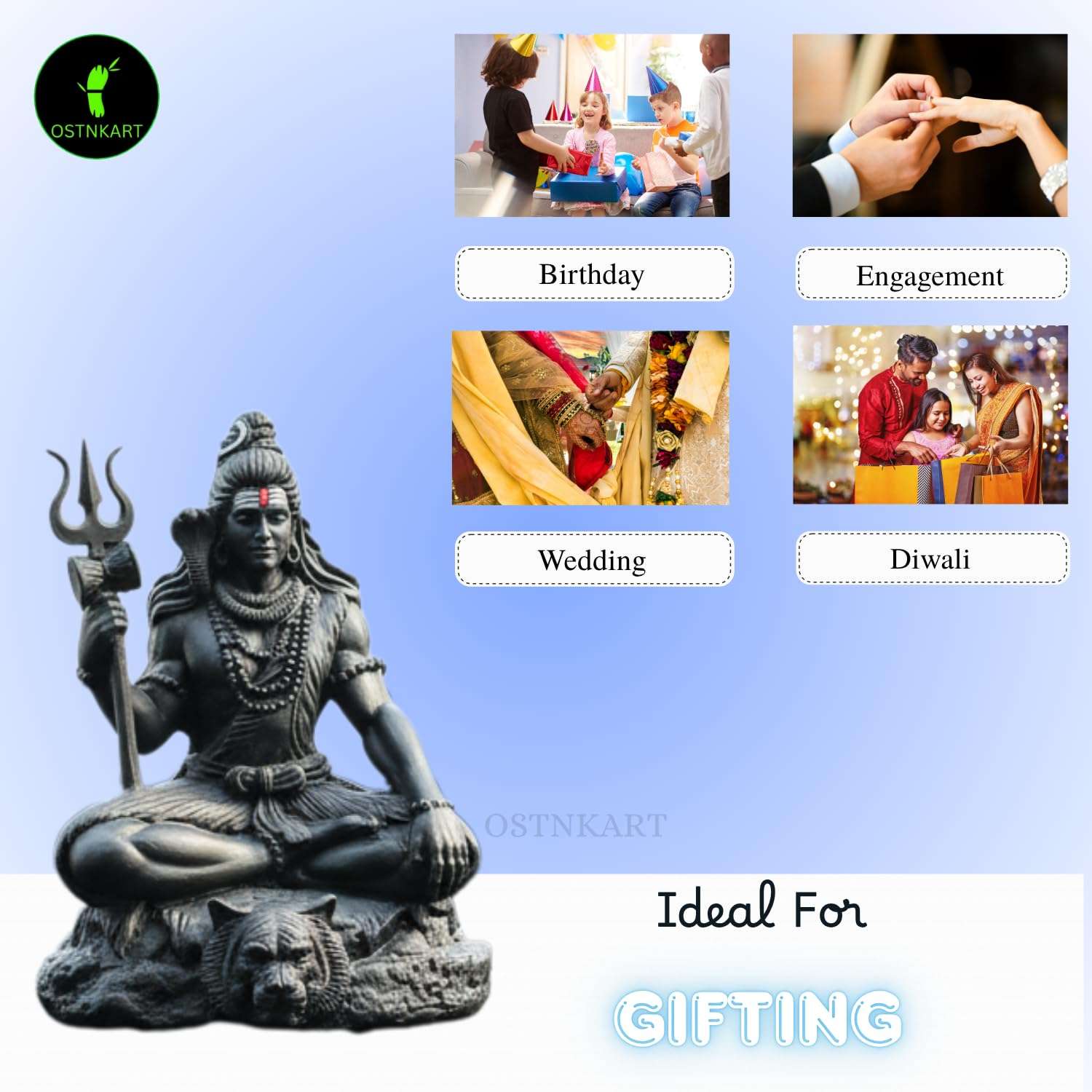 OSTNKART Shiva Statue Car Dashboard Idol 3.5 Inch Black, Resin Shiv Ji for Birthday,Annivesary, Home & Office Pooja Room,Living Room Show Piece New House Warming Gift (Size: L-7 x W-5 x H-9 cm) 6