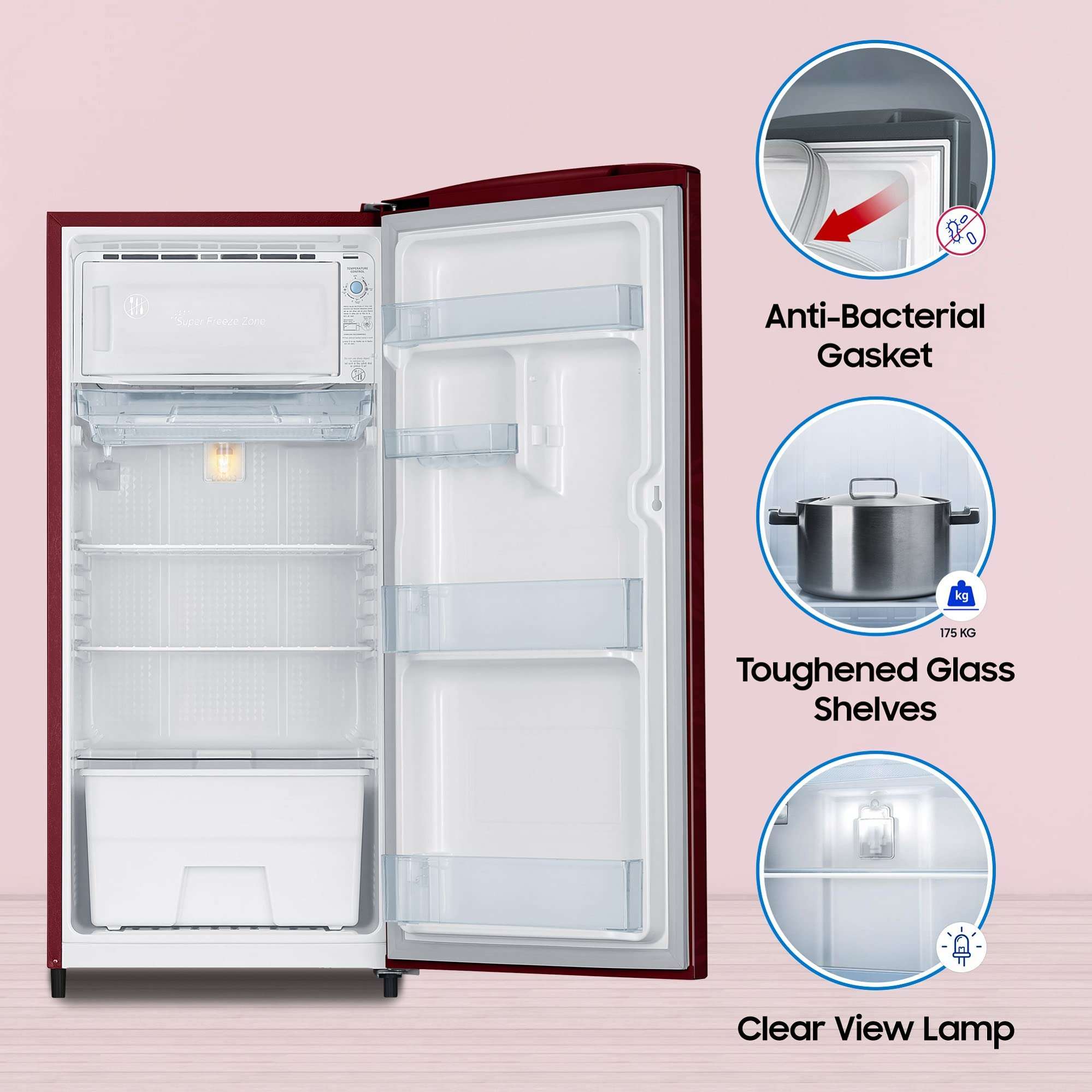 Samsung 183 L 2 Star Digital Inverter Direct Cool Single Door Refrigerator (RR20C20C26R/NL, Mystic Overlay Red 2023 Model) 4