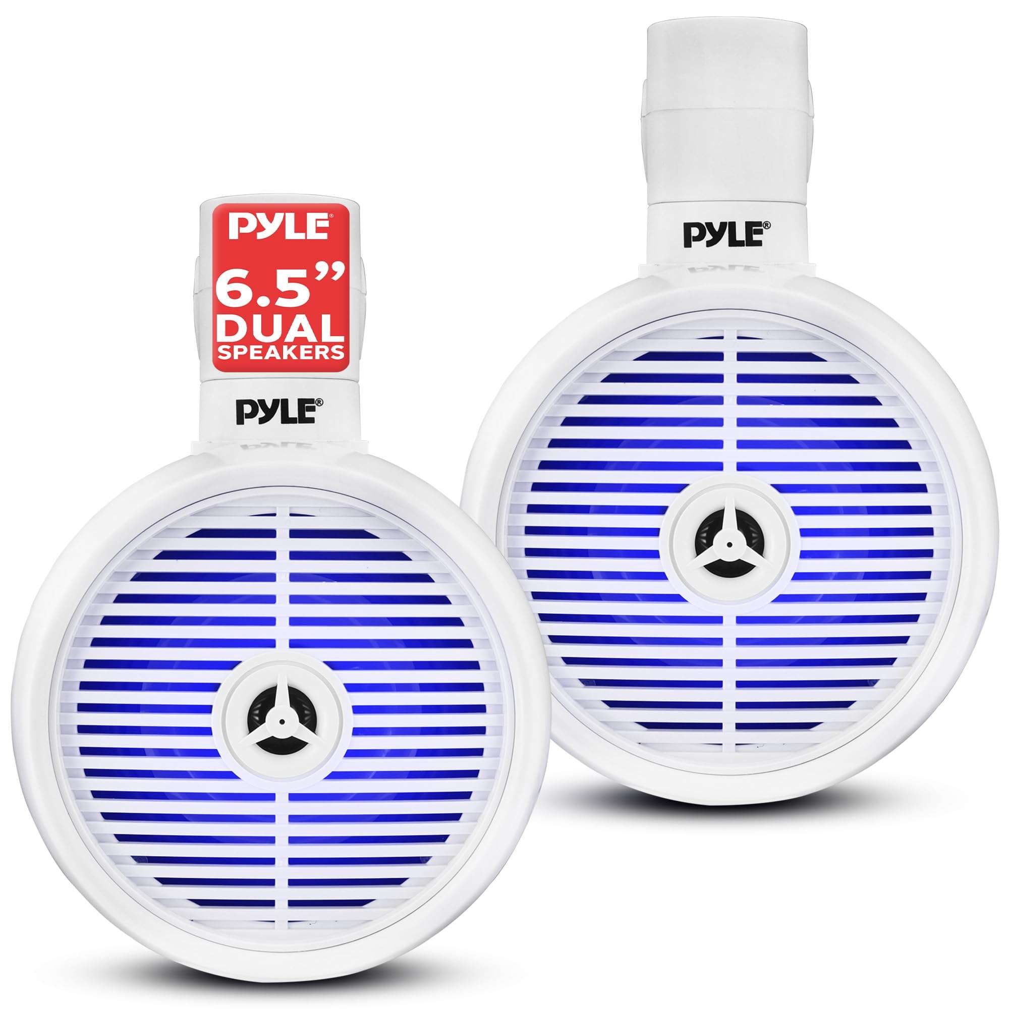 Pyle 6.5" Marine Wakeboard Speaker - 200W Waterproof 2-Way Mini Box System, LED Lights, Heavy Duty ABS Construction, Marine Grade Audio for Tubing and Roll-Cage Mounting (White) 1