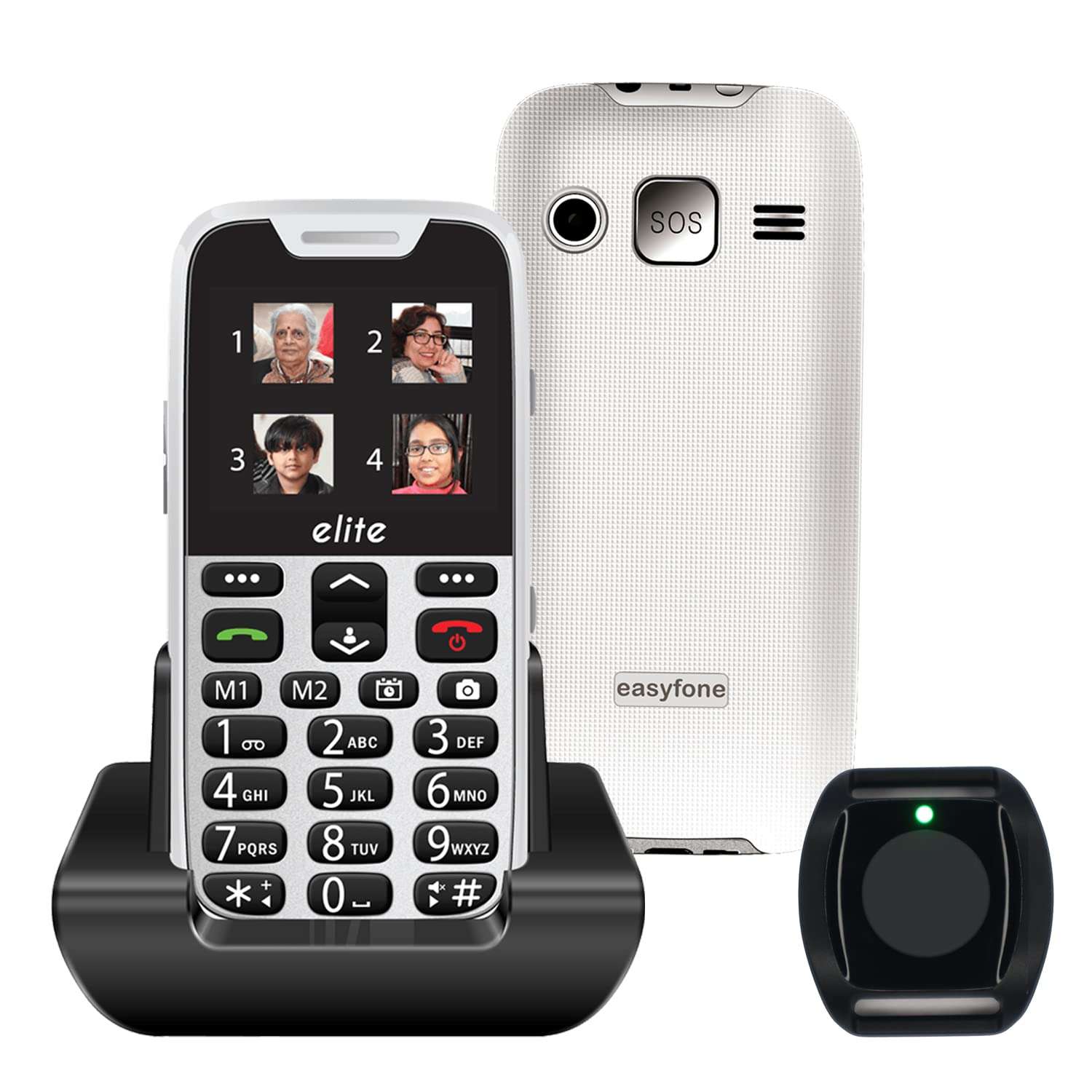 Easyfone Elite with Juvo Safety Band - 2.3" phone with 20+ senior citizen friendly features like Loud sound, sound booster, Dock charger, Photo speed dial, SOS Band & button, Auto call back, App based Remote phone configuration etc. - (White) With 1 Year warranty 1