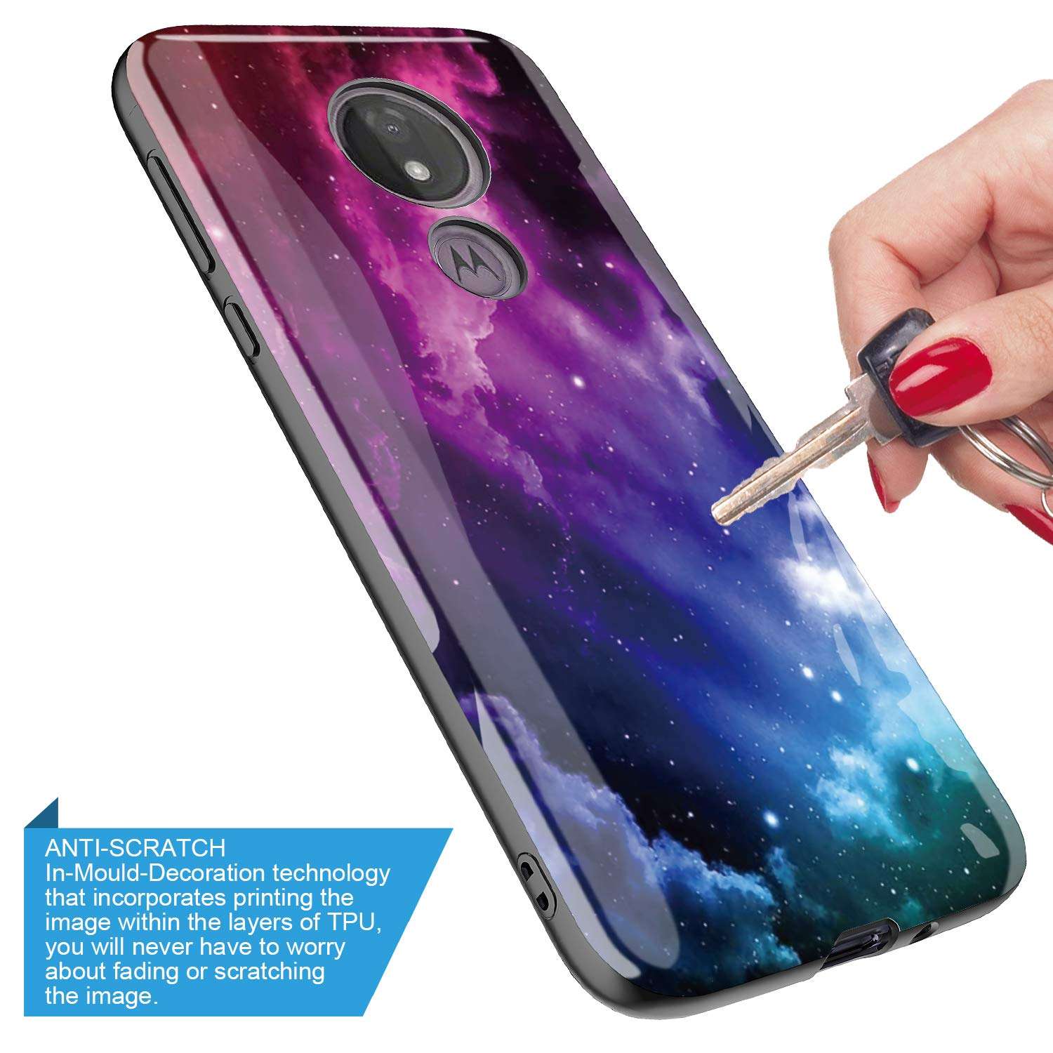 GORGCASE Case Design for Moto G7 Play, T-Mobile Revvlry, Moto G7 Optimo (XT1952DL), Slim Anti-Scratch Shock-Proof Cute Sparkle Bling Teen Girls Women Protective Cover Marble Black RED 3