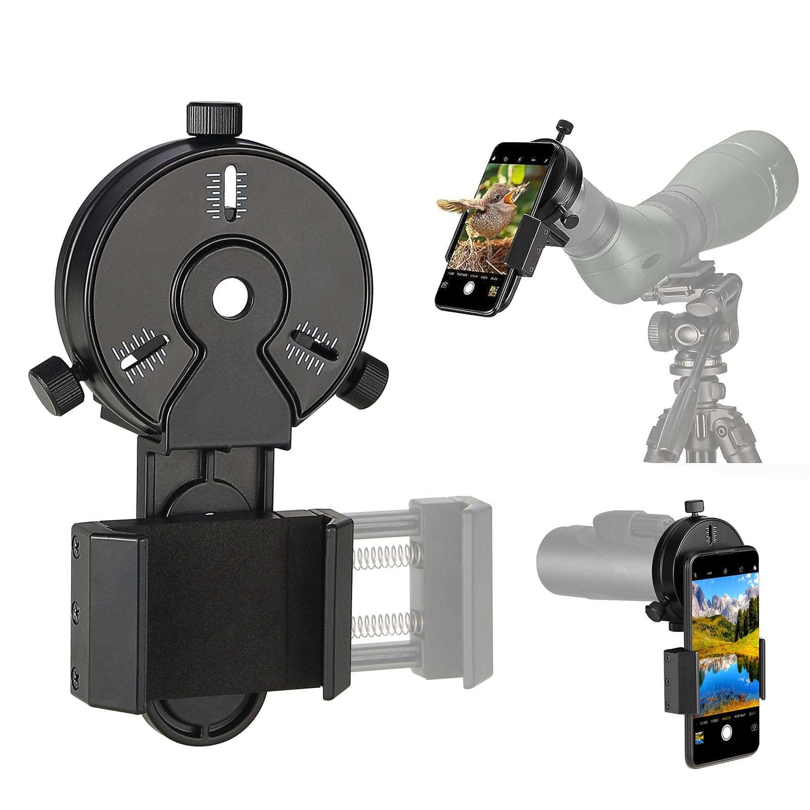 Cell Phone Adapter Mount for Vortex Bushnell Celestron Barska Spotting Scope Big Eyepiece Adapter Mount Work with Binoculars Monocular Spotting Scope Telescope For iPhone 6Plus Samsung HTC LG and More 1
