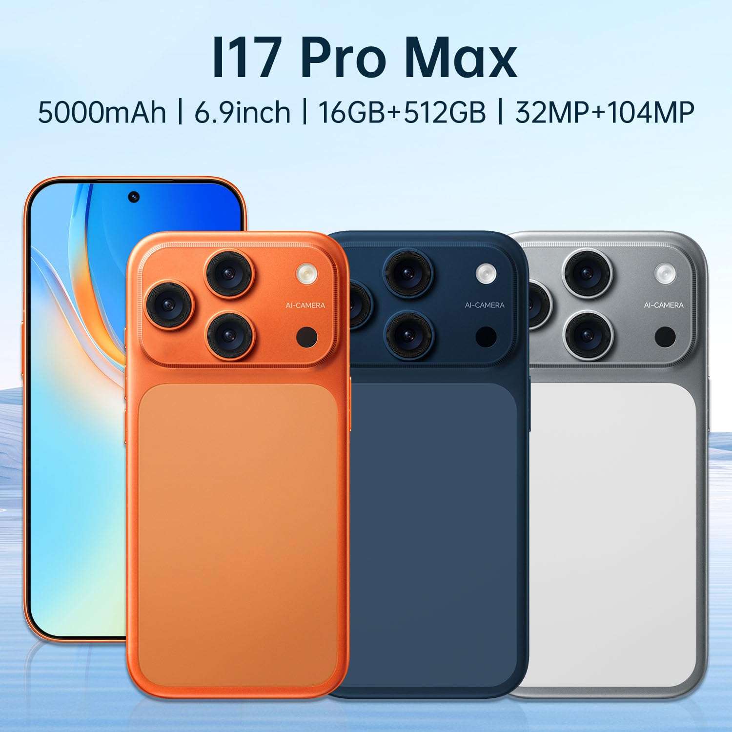 SEMIYUUKEE D17 Ultra Unlocked Cell Phones,5G Android 15 Unlocked Phones with 5000mAh Battery,Snapdragon888, 32+104MP Camera,16GB+512GB Smartphone, 6.9“ HD Screen, Dual SIM+Memory Expansion,Silvery 3