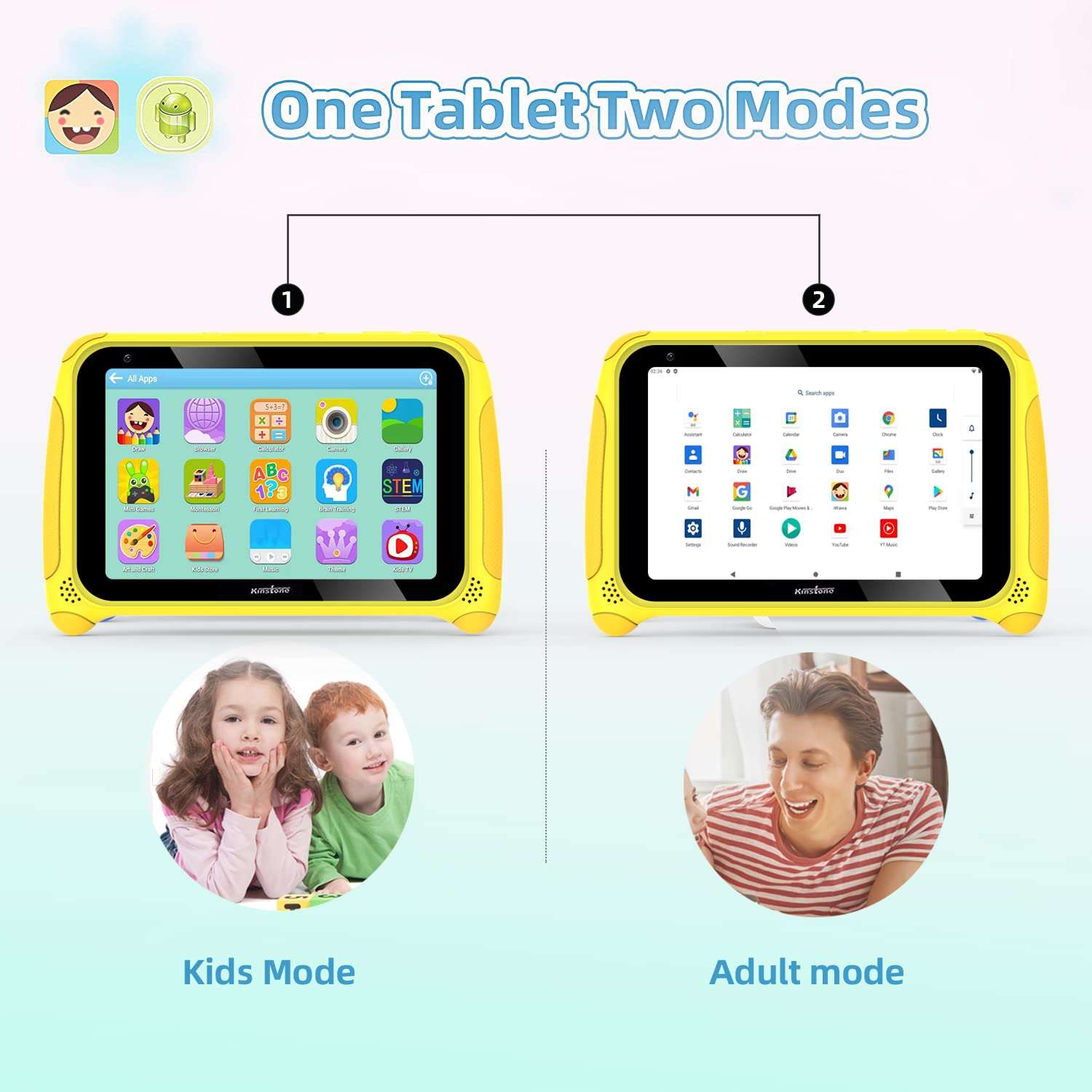 kinstone 7 inch Android 11 Tablets, 2GB RAM+32GB ROM,Long Battery Life,1.5GHz Quad Core Processor,2 MP Dual Camera, WiFi Bluetooth 4.2 (Yellow) 5