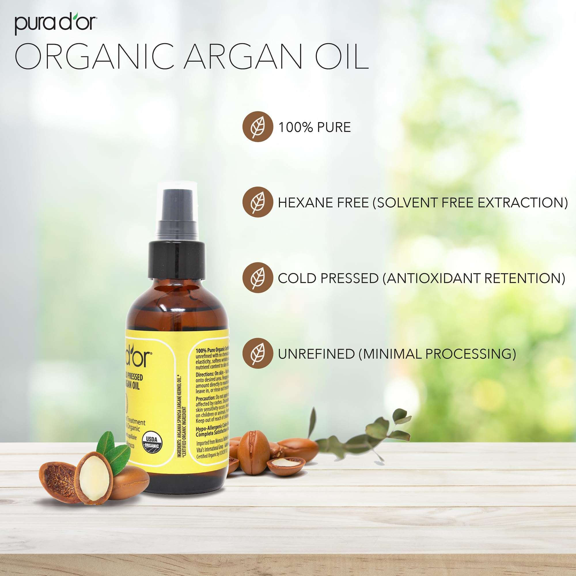 Pura d'or Pure and Organic Argan Oil, Brown and Gold 3