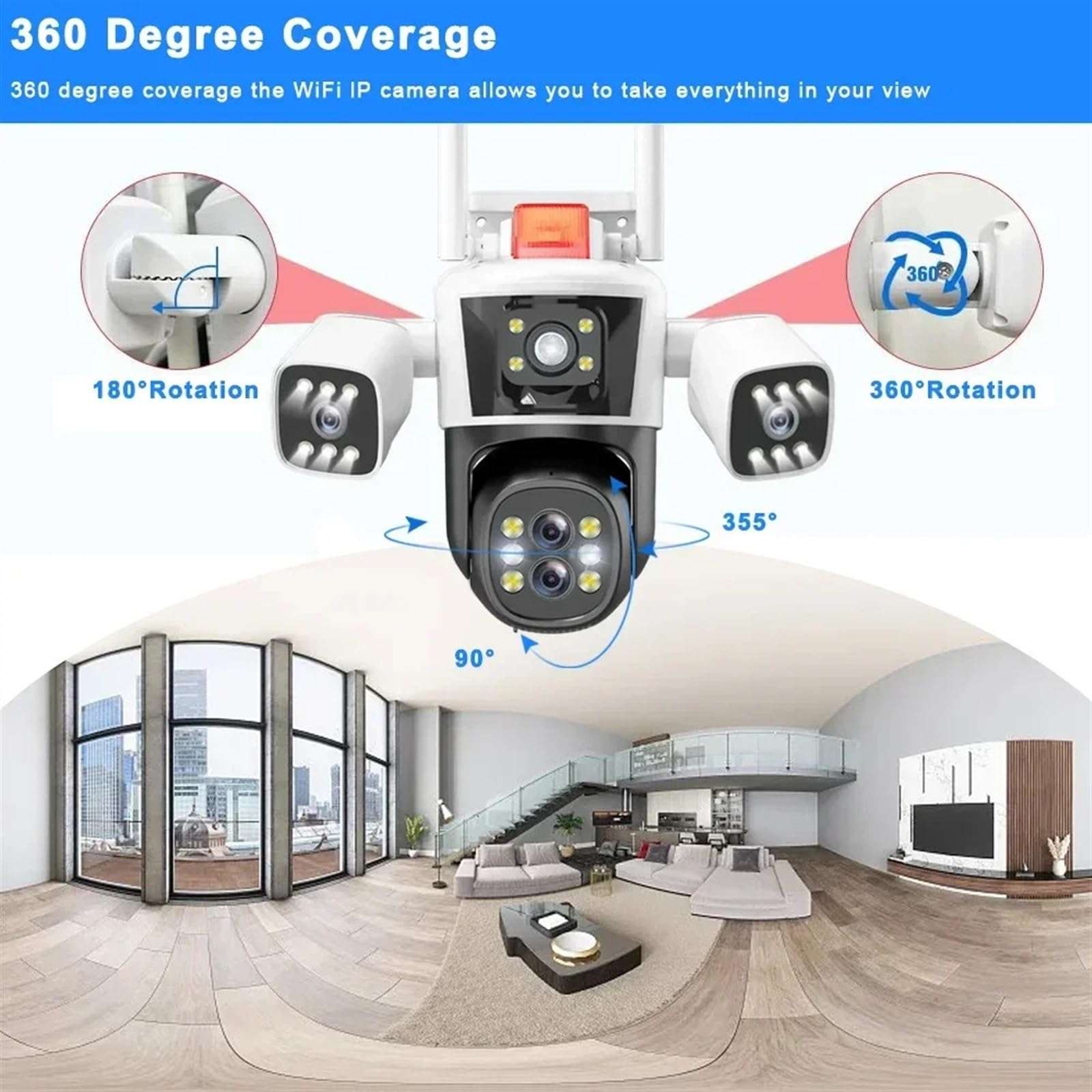 Cameras for Home Security 10X PTZ Zoom Four Lens Smart Home Surveillance Camera Outdoor 360° Panoramic View Cameras 16MP 8K Video Security CCTV Track with Motion Detection(Cam Add 64G Card) 5