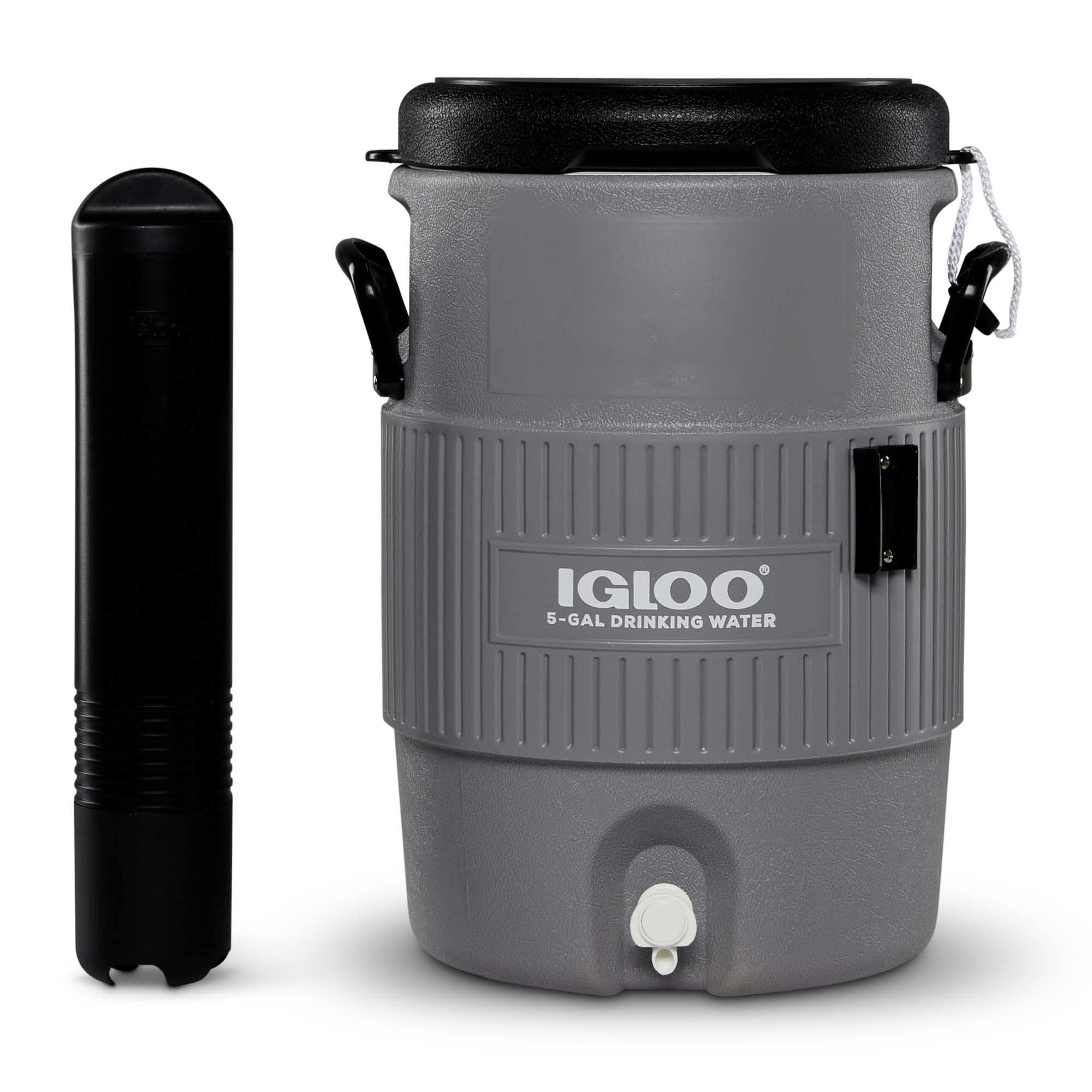 Igloo 5 Gallon Portable Sports Cooler Water Beverage Dispenser with Flat Seat Lid, Insulated Beverage Dispenser, Grey/Black