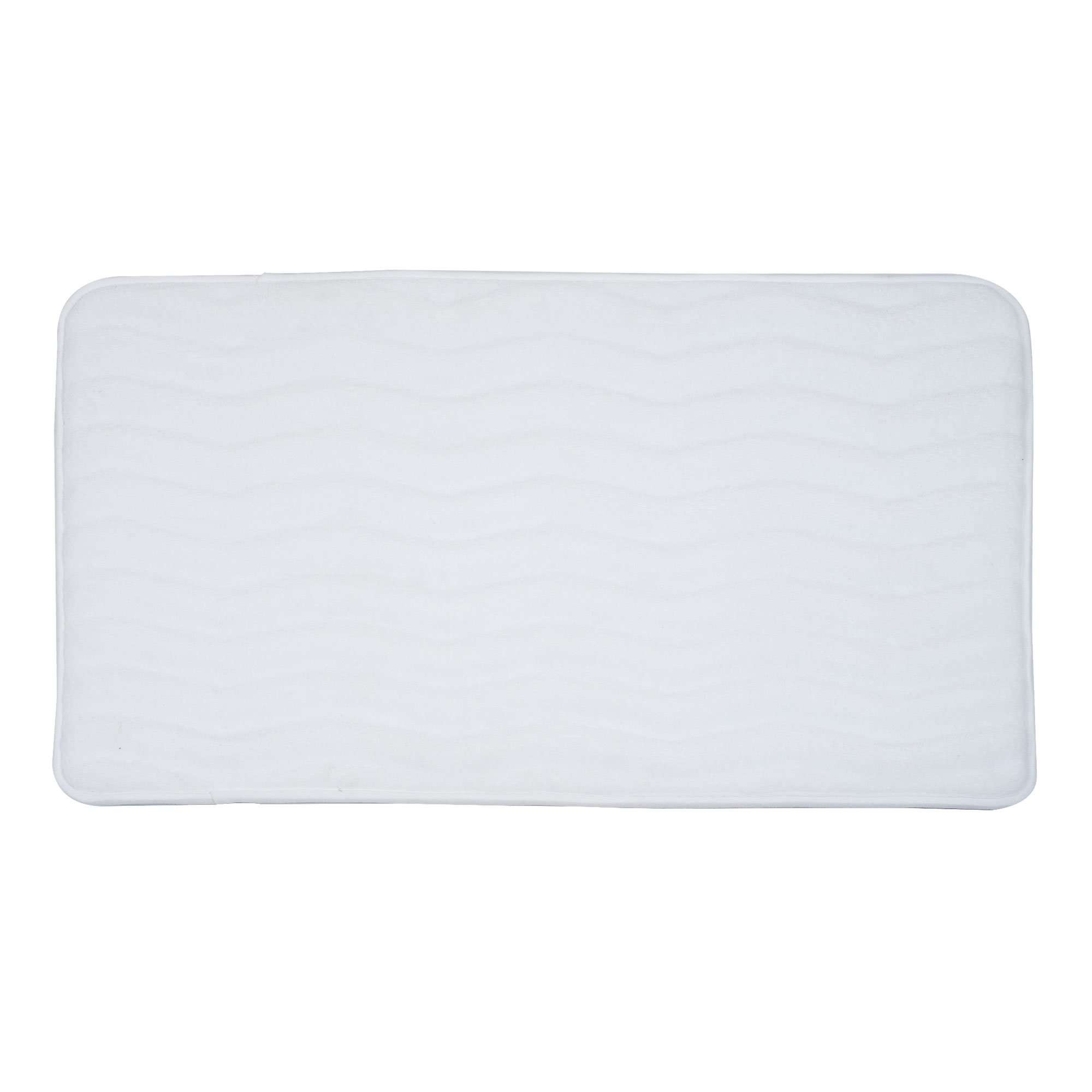 Bedford Home Microfiber Memory Foam Bathmat – Oversized Padded Nonslip Accent Rug for Bathroom, Kitchen, Laundry Room, Wave Pattern (White) 1