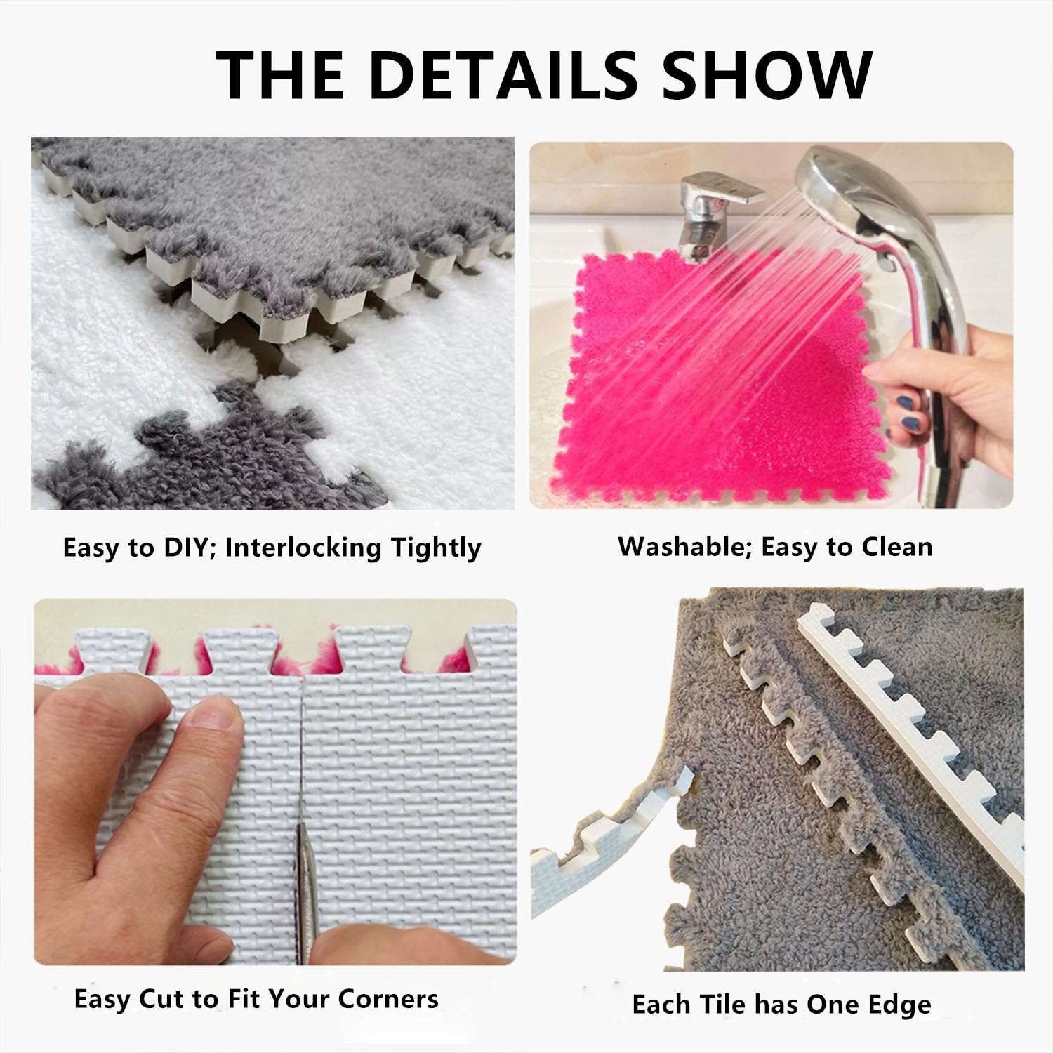 16 Pcs Shaggy Interlocking Foam Carpet Tiles - 12" x 12", 16 Sq,Ft Kids Carpet Squares Protective Floor Mats Crawling Exercise Area Rugs for Children Room, Home or Classroom Use, Khaki 5